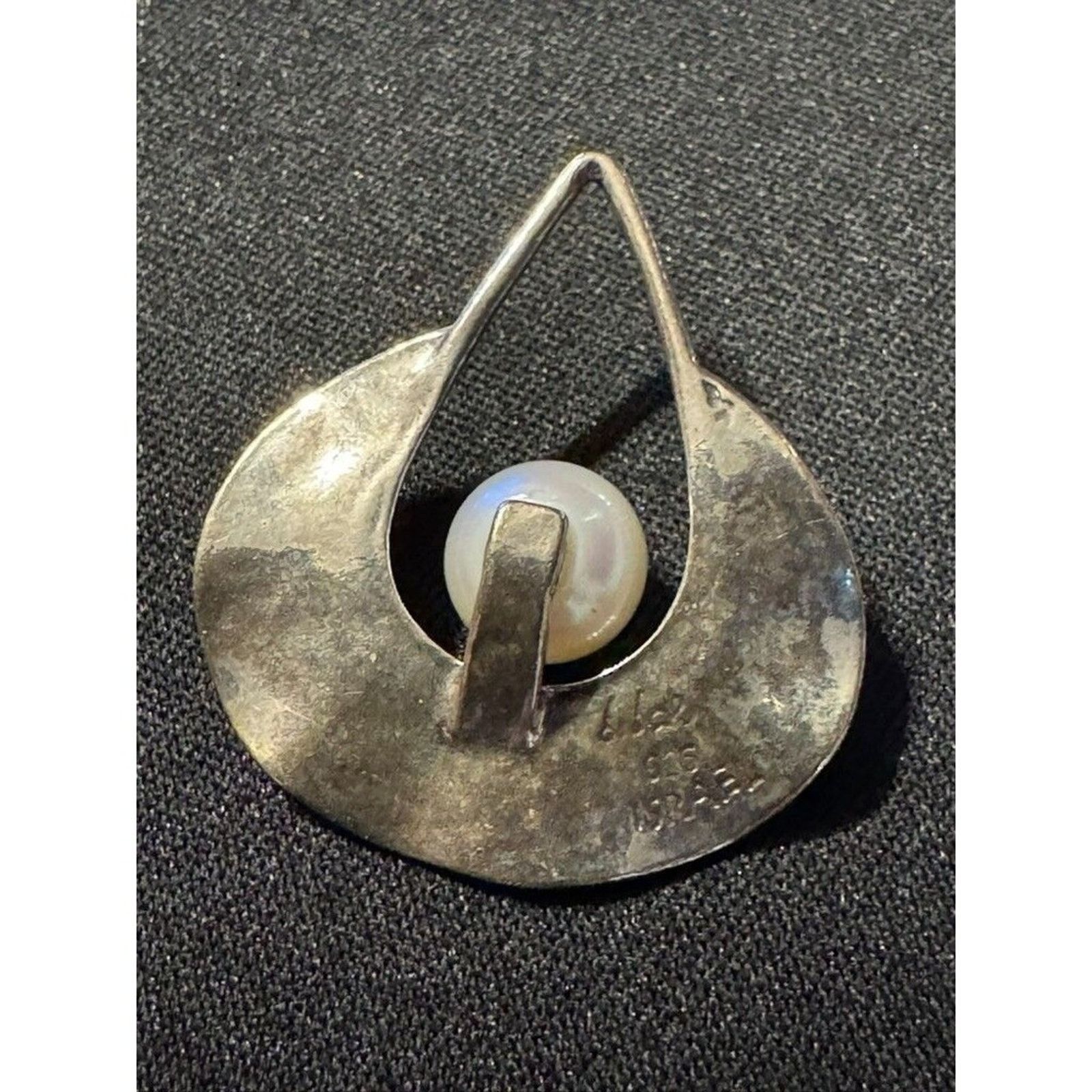 Other 925 Sterling Israel Signed Real Pearl Hammered Pendant Size ONE SIZE - 4 Thumbnail