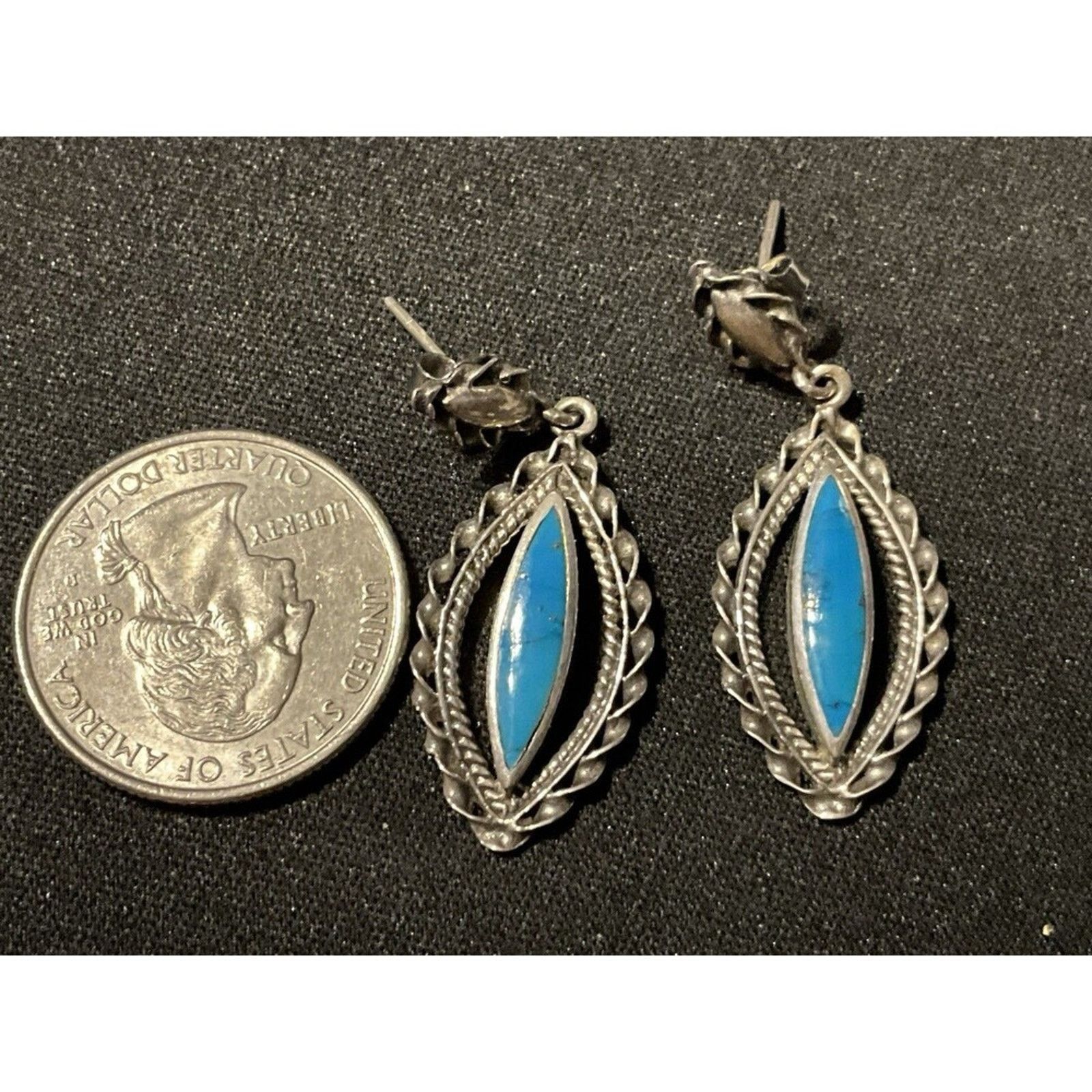 Other 925 Sterling Silver Turquoise Post Earrings Size ONE SIZE - 3 Thumbnail