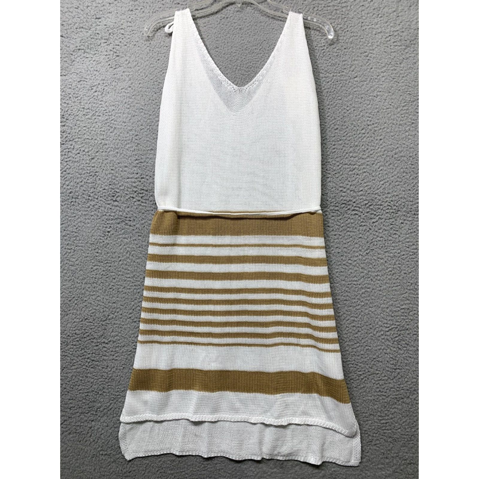 Vintage Kiana Tank Top Knitted Dress XL Khaki White Stripe Tie-Waist Blouson Dress Size XL / US 12-14 / IT 48-50 - 4 Thumbnail
