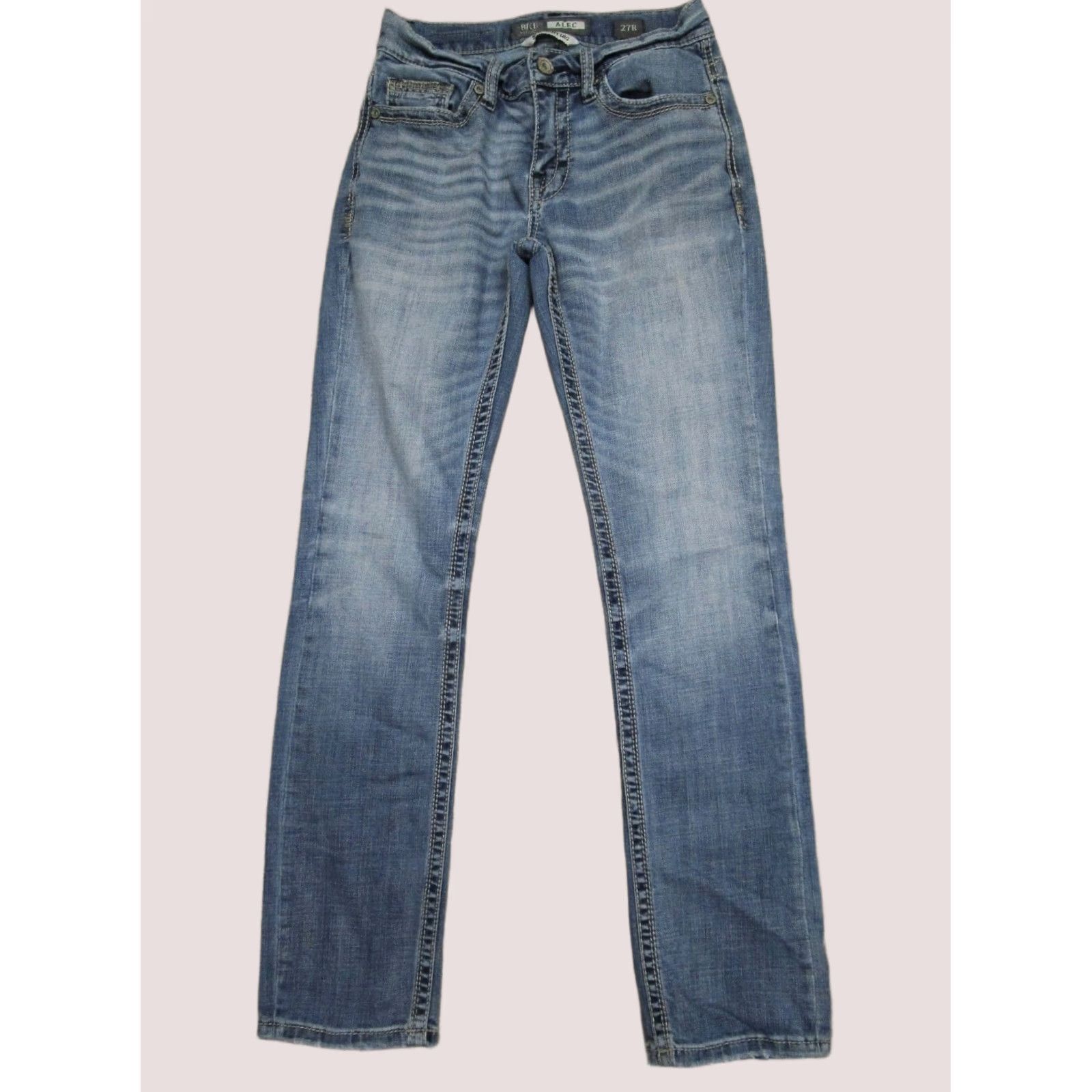 Vintage BKE Alec Jeans Men 27 Blue Buckle Straight Low Rise Denim Light Wash 5-Pocket Logo Size US 27 - 1 Thumbnail