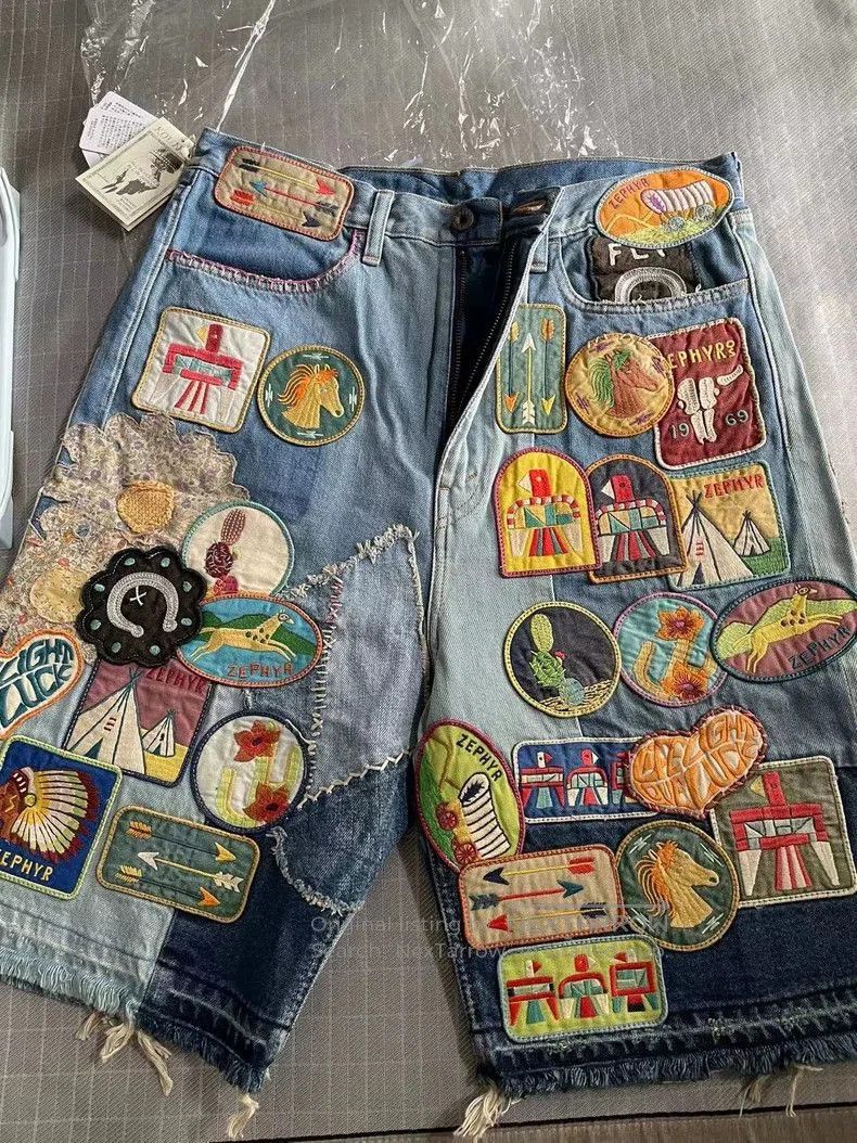 Kapital KAPITAL Embroidered Patchwork Denim Shorts. Size US 34 / EU 50 - 2 Thumbnail