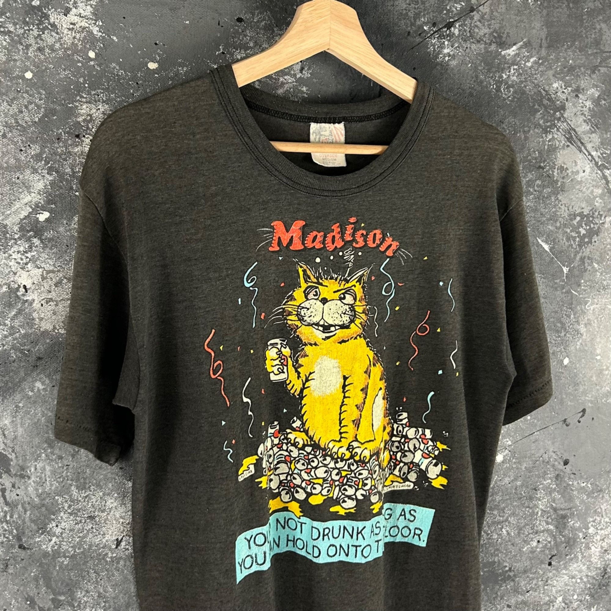 Vintage Vintage 1988 Drunk Cat humor black shirt Size US S / EU 44-46 / 1 - 2 Thumbnail