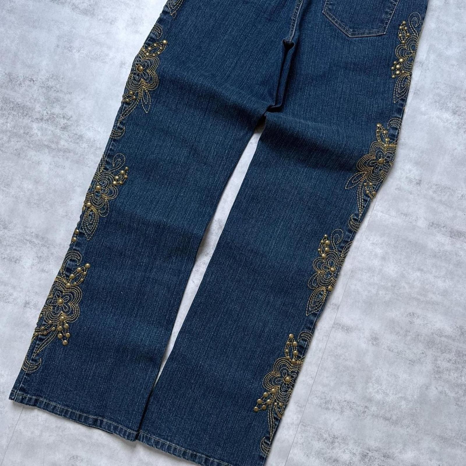 Other Y2K Andre Bini Flared Denim Jeans Affliction Embroidered Size 28" / US 6 / IT 42 - 7 Thumbnail