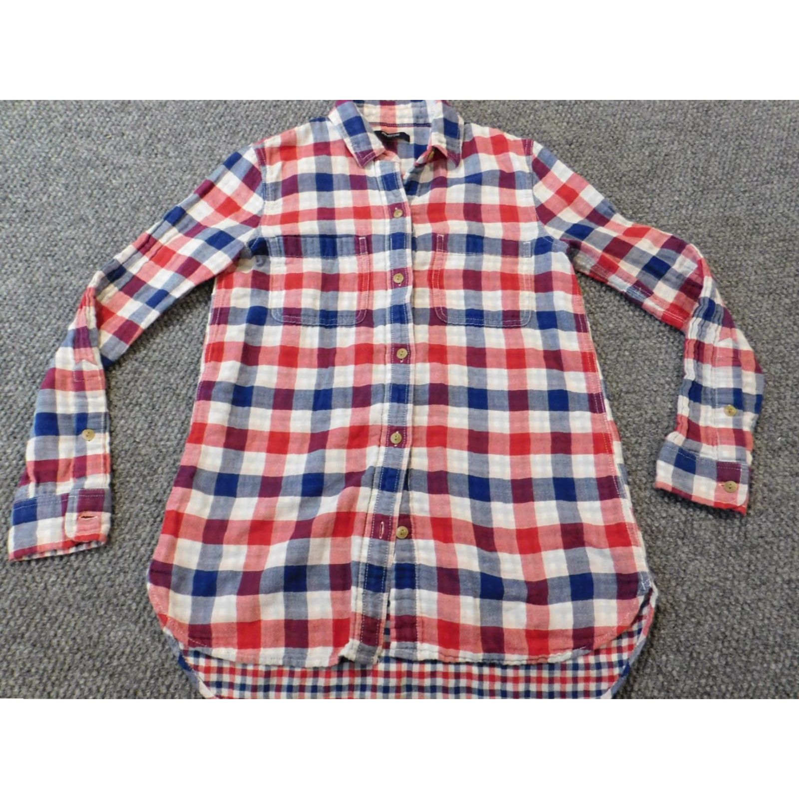 Madewell Madewell Womens Blouse 2XS Red Plaid Button-Up Crew Neck Long Sleeve Casual Ruffle Cotton Rayon Classic Modern Regular Womens Size XXS / US 00 / IT 34 - 2 Thumbnail
