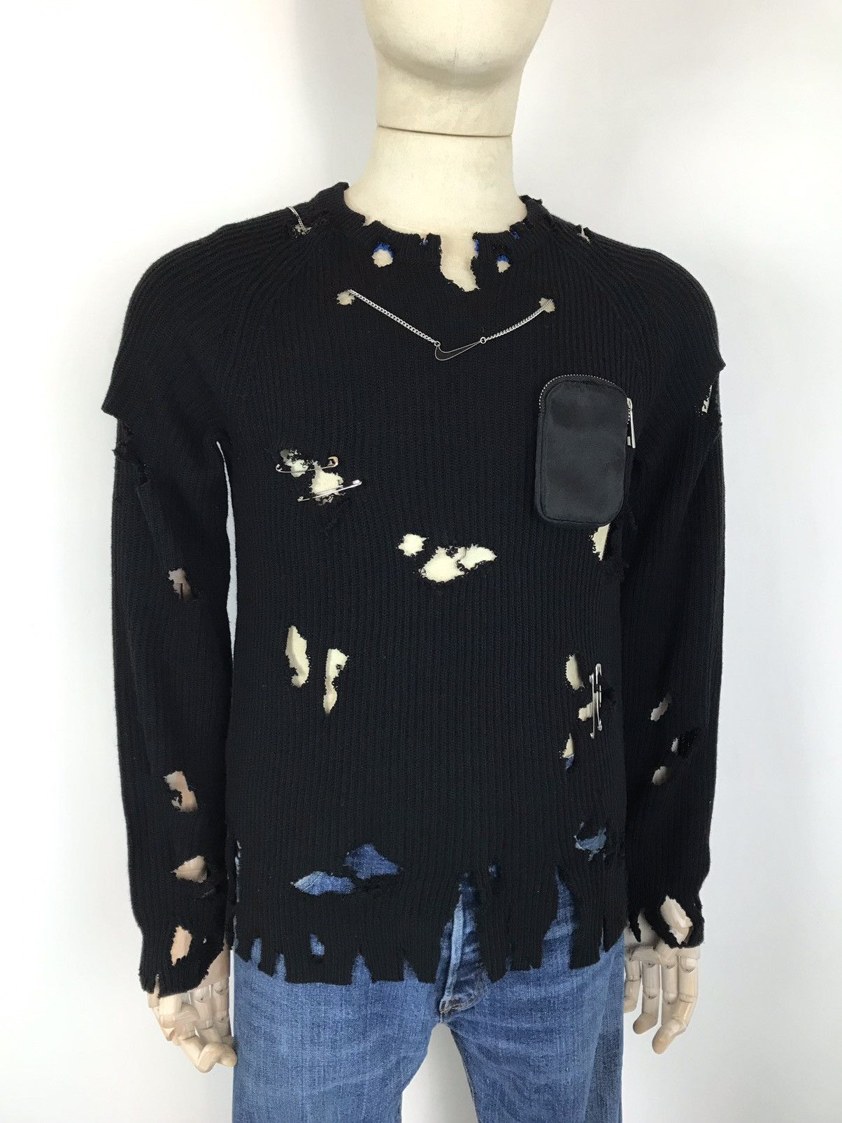 Designer × Nike ♻️1 OF 1 HANDMADE DISTRESSED AVANTGARDE KNITED SWEATER,NIKE Size US S / EU 44-46 / 1 - 1 Thumbnail