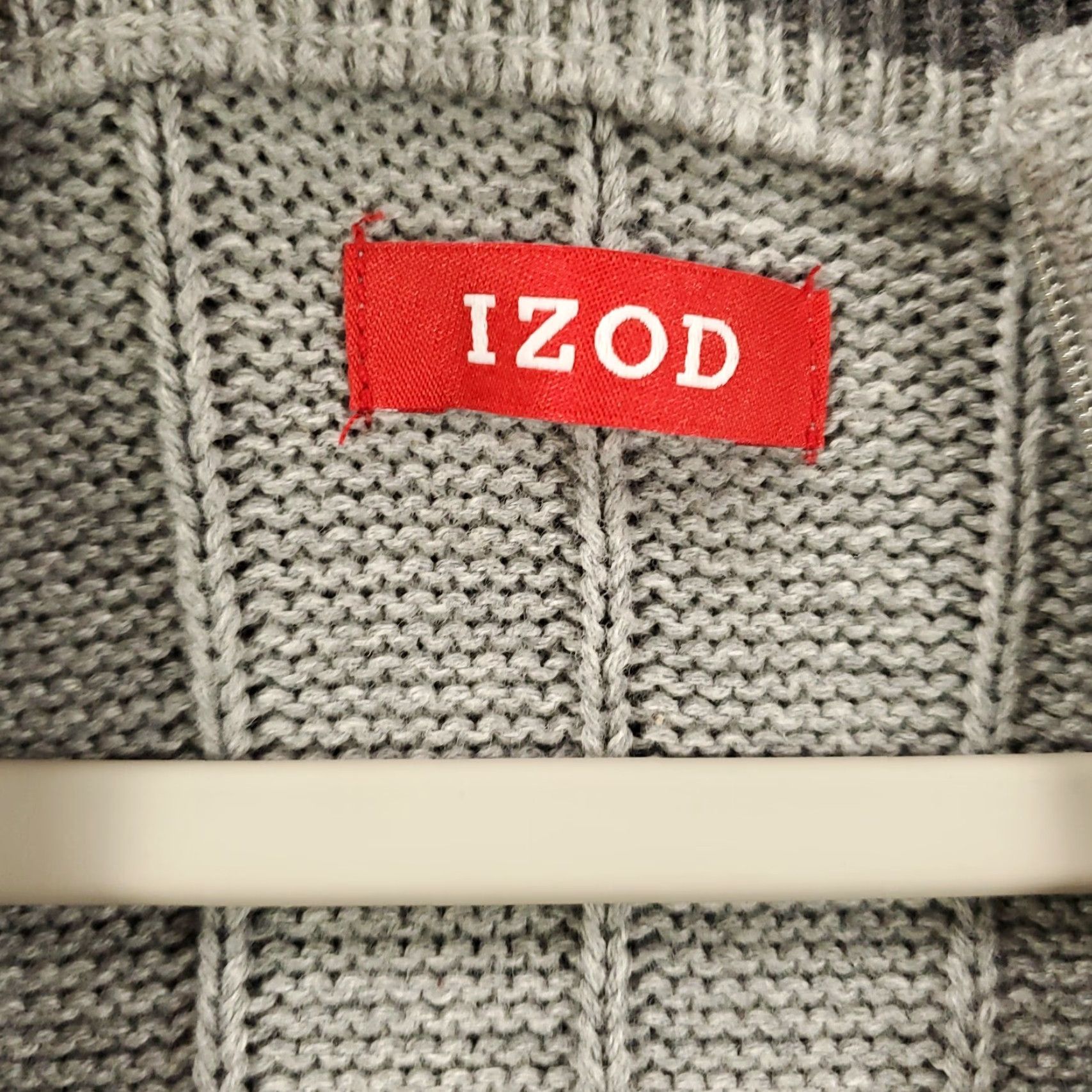 Izod IZOD Mens Sweater Pullover Knit Cable 1/4 Zip Gray Large Long Sleeve High Neck 3/4 Zip Textured Classic Argyle Cotton Size US L / EU 52-54 / 3 - 4 Thumbnail