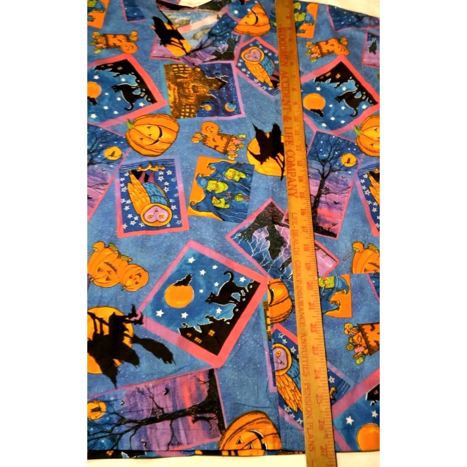 MadeMe Homemade Halloween Scrub Top Shirt Women S Blue Witch Cat Bat Owl Pumpkin Work Size S / US 4 / IT 40 - 5 Thumbnail