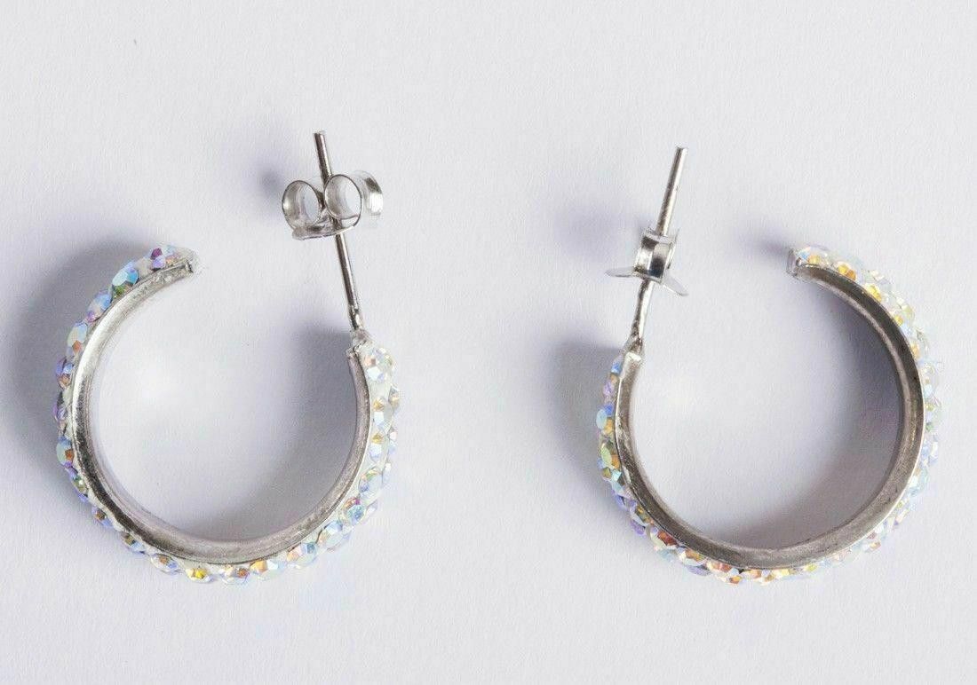 Designer Sterling Silver Aurora Borealis Rhinestone Hoop Earrings Size ONE SIZE - 2 Thumbnail