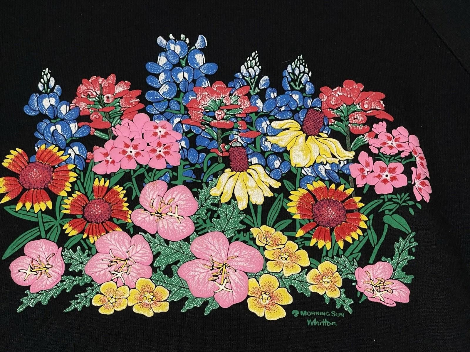 Jerzees 1990s Morning Sun Floral Flower Black Collared Crewneck L Size L / US 10 / IT 46 - 4 Thumbnail