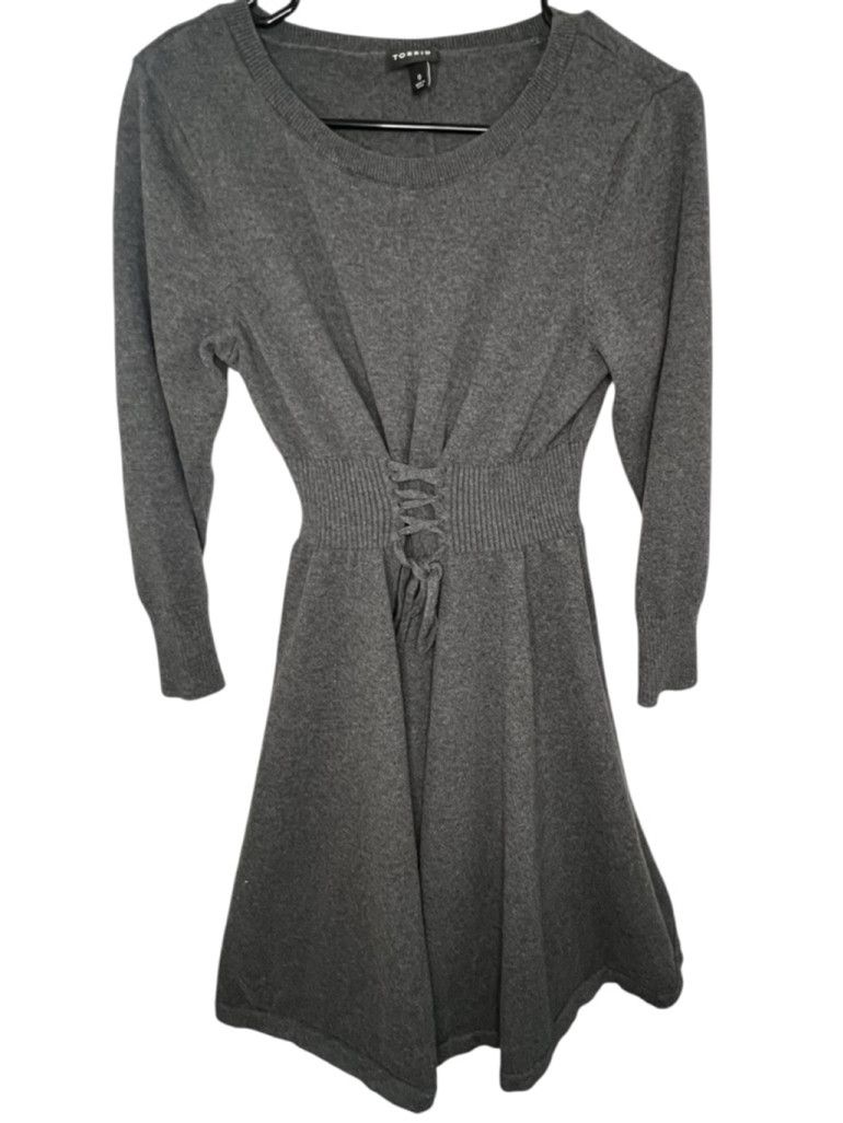 Torrid Torrid Grey Long Sleeve Sweater Dress With Lace Up Waist Size XL / US 12-14 / IT 48-50 - 1 Thumbnail
