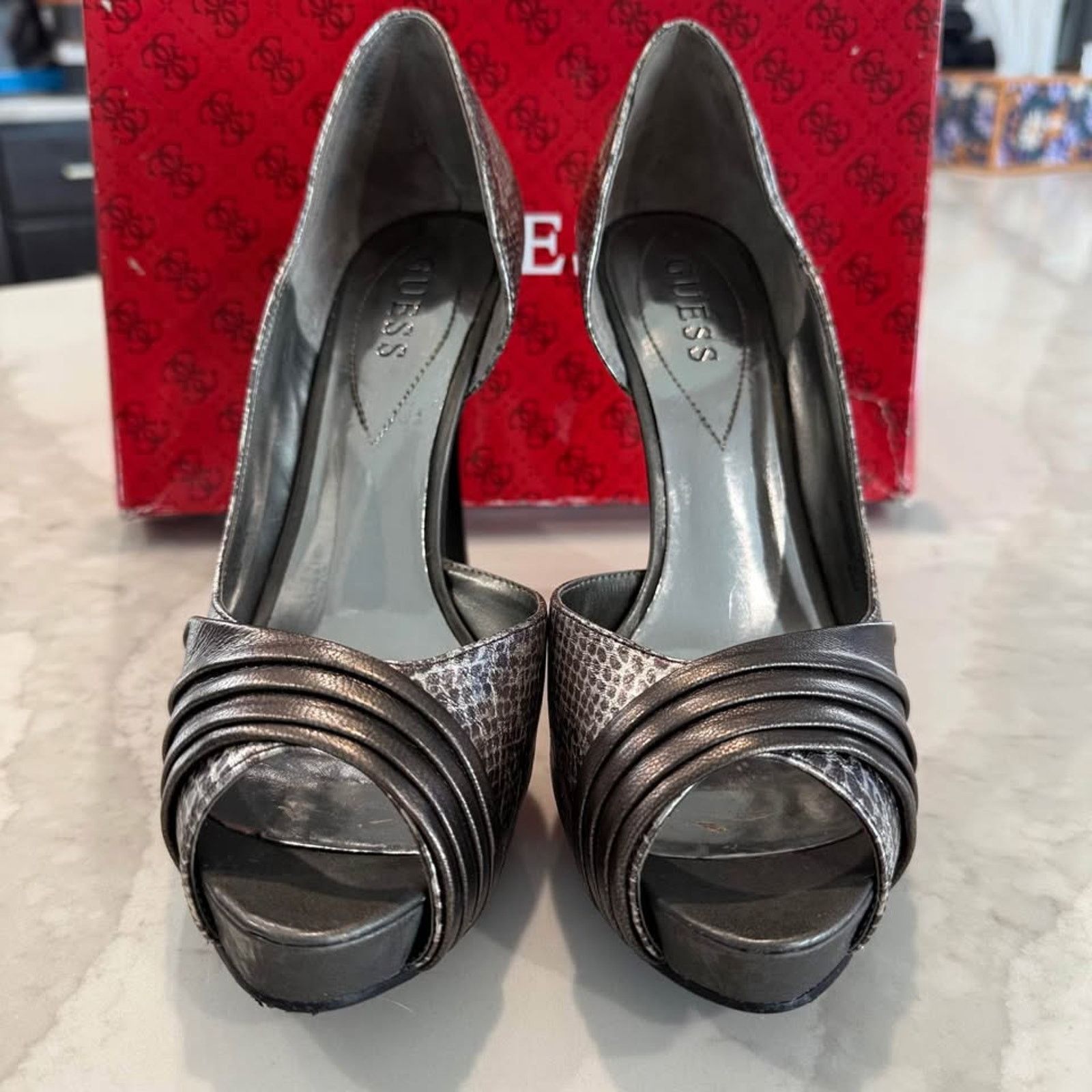 Guess Guess Platform Snakeskin Stiletto Heels Womens 8.5M Silver Size US 8.5 / IT 38.5 - 5 Thumbnail