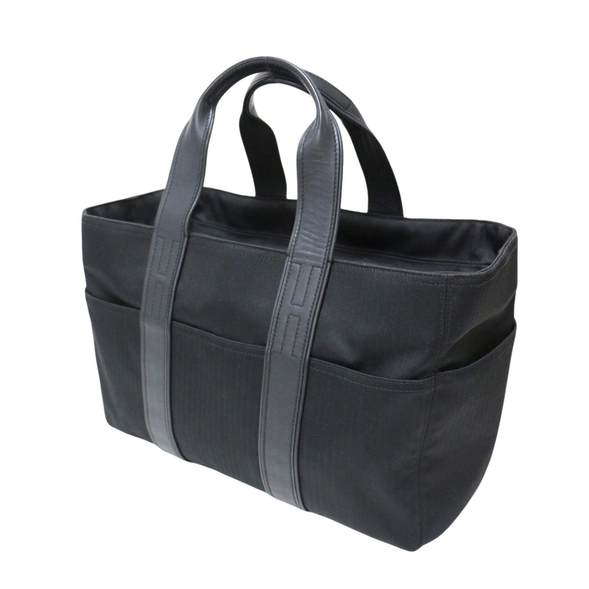 Hermes Acapulco Mm Tote Bag Toile Chevron Leather Black Women's