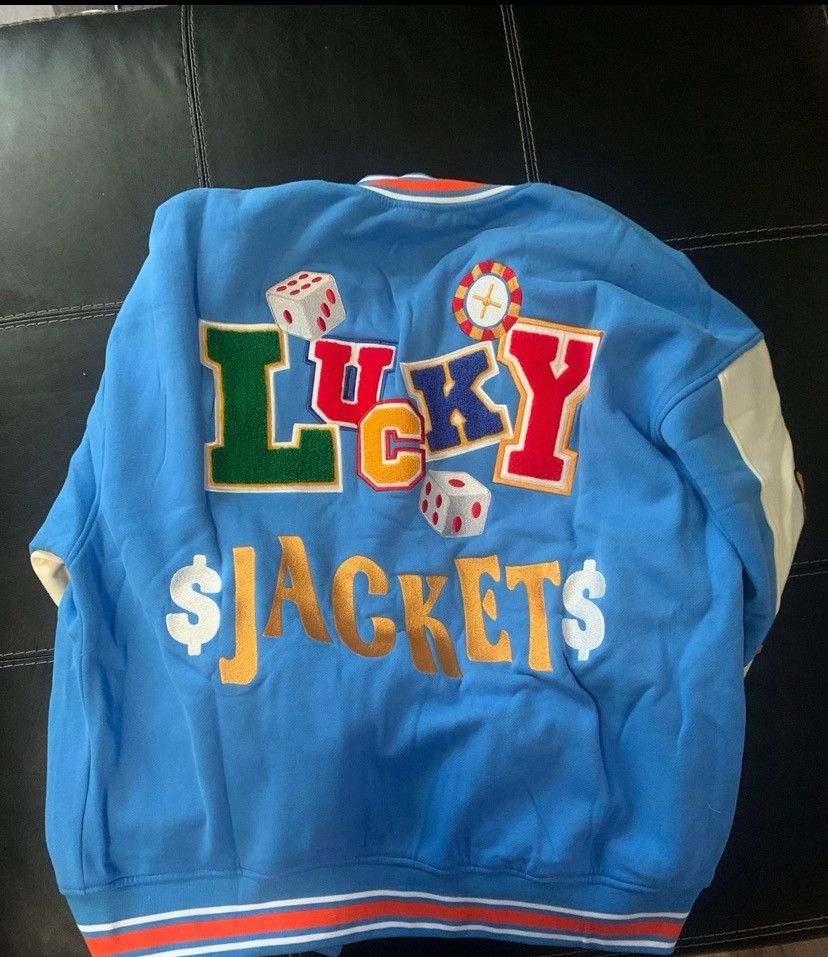 image of Vintage Very Lucky Varsity Jacket in Blue, Men's (Size 2XL)