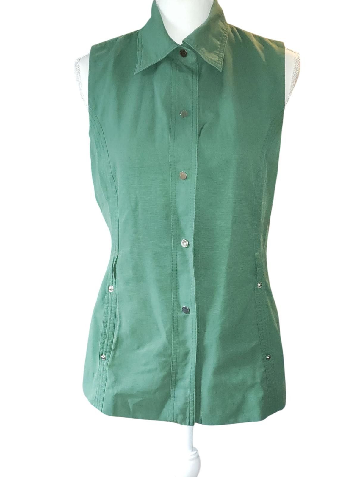 Designer Green Sleeveless Button-Up Shirt for Women by Naersi Size 11 Size L / US 10 / IT 46 - 1 Thumbnail