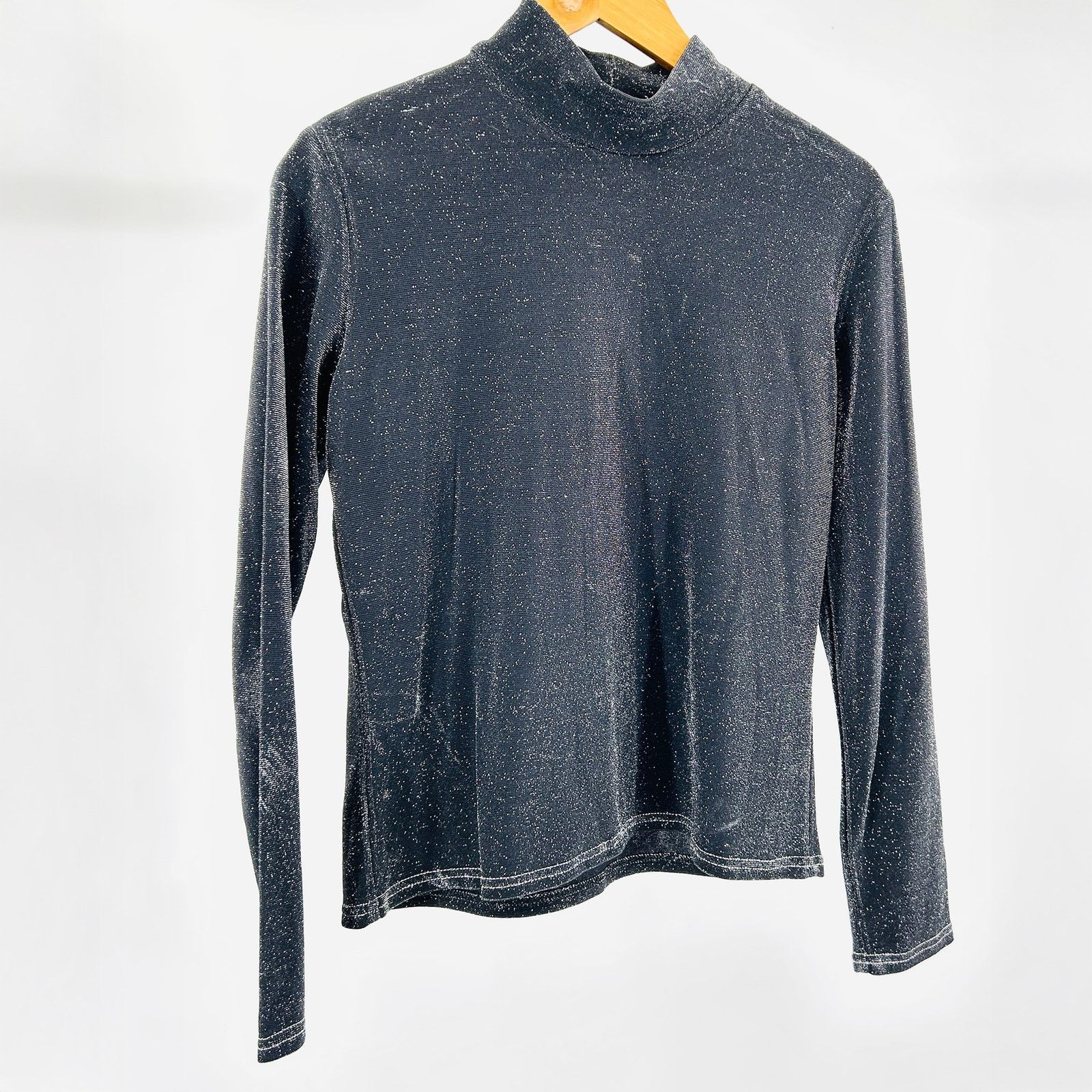 Double D Ranch Vintage 90s Black Glitter Mock Neck Long Sleeve Top Size M / US 6-8 / IT 42-44 - 1 Thumbnail
