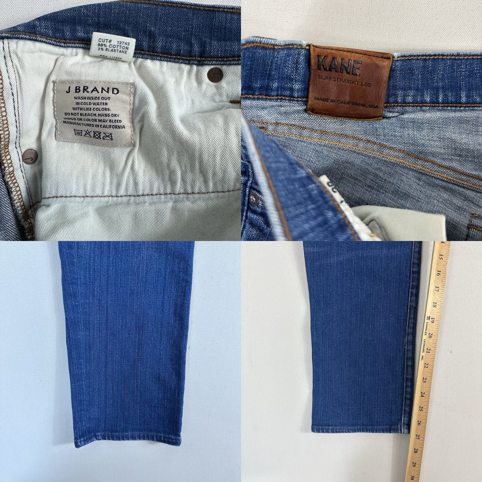 J Brand J Brand Kane Blue Slim Straight Jeans 38x28 Mens Cotton Stretch Zip Waist 38 Inseam 28 Medium Brushed 100% Cotton Jeans Straight Fit Vintage No Size US 38 / EU 54 - 8 Thumbnail