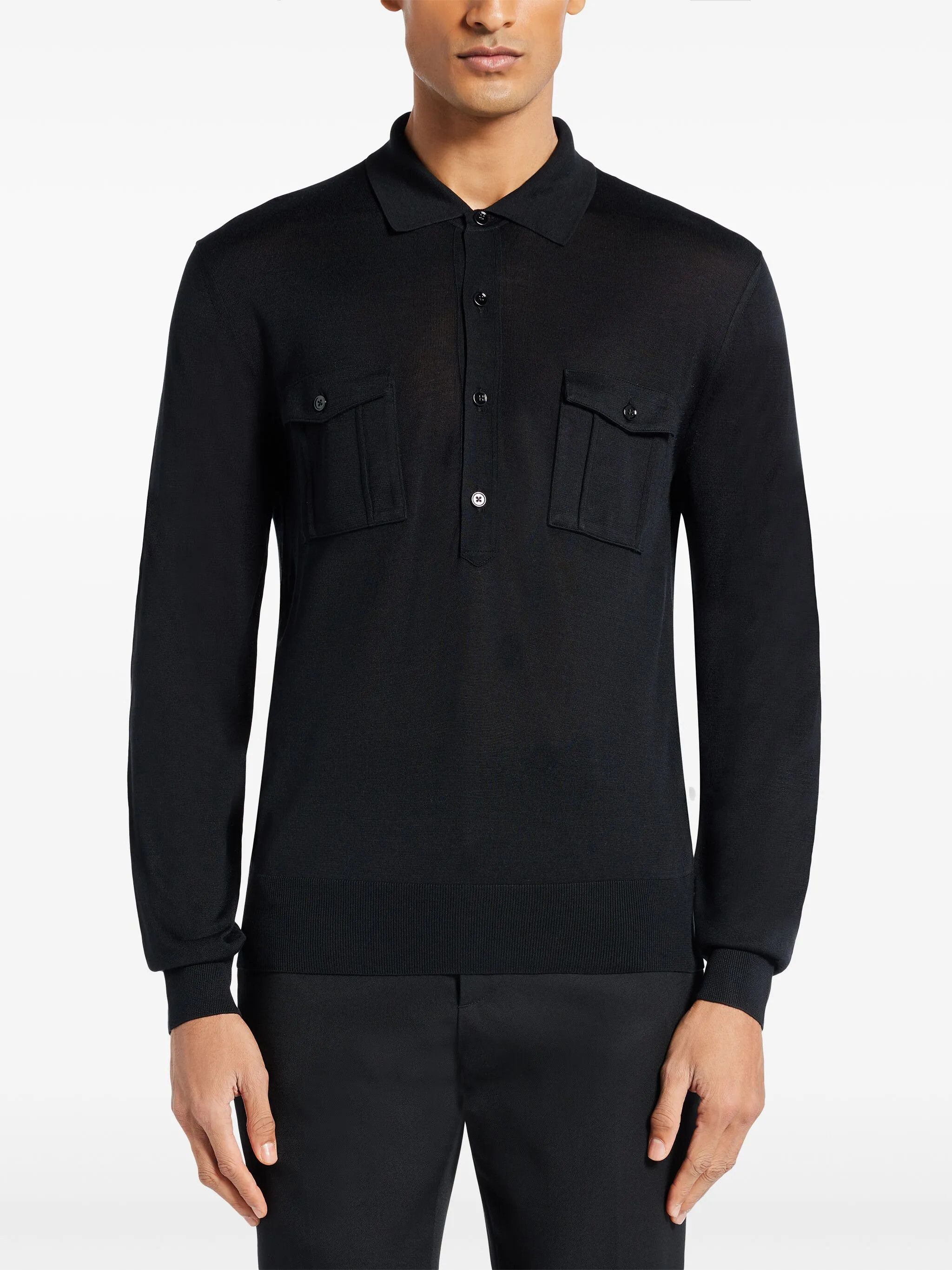 Tom Ford o1loc1c0525 KPL026 Polo Sweater in Black Size US M / EU 48-50 / 2 - 3 Thumbnail