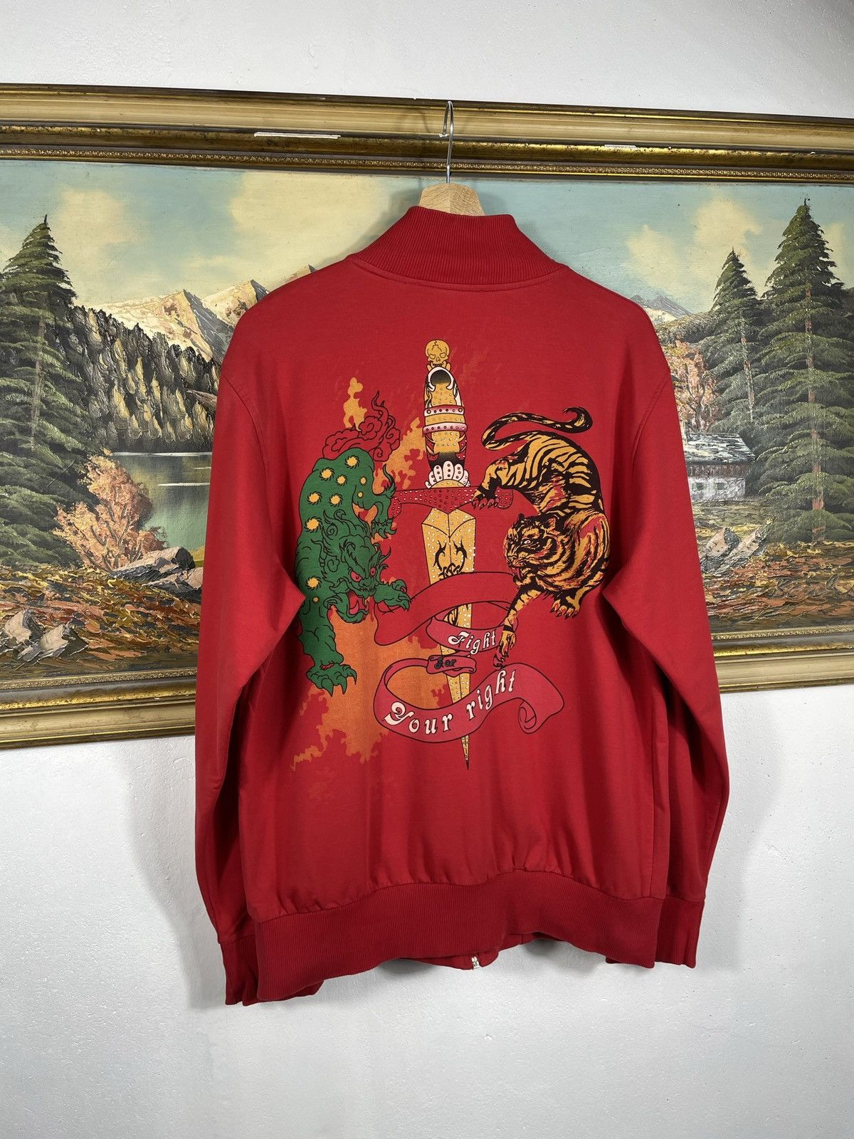 Christian Audigier × Ed Hardy × Vintage Ed Hardy Retro 00s Hoodie With Crystals Affliction Grunge Size XL / US 12-14 / IT 48-50 - 9 Thumbnail
