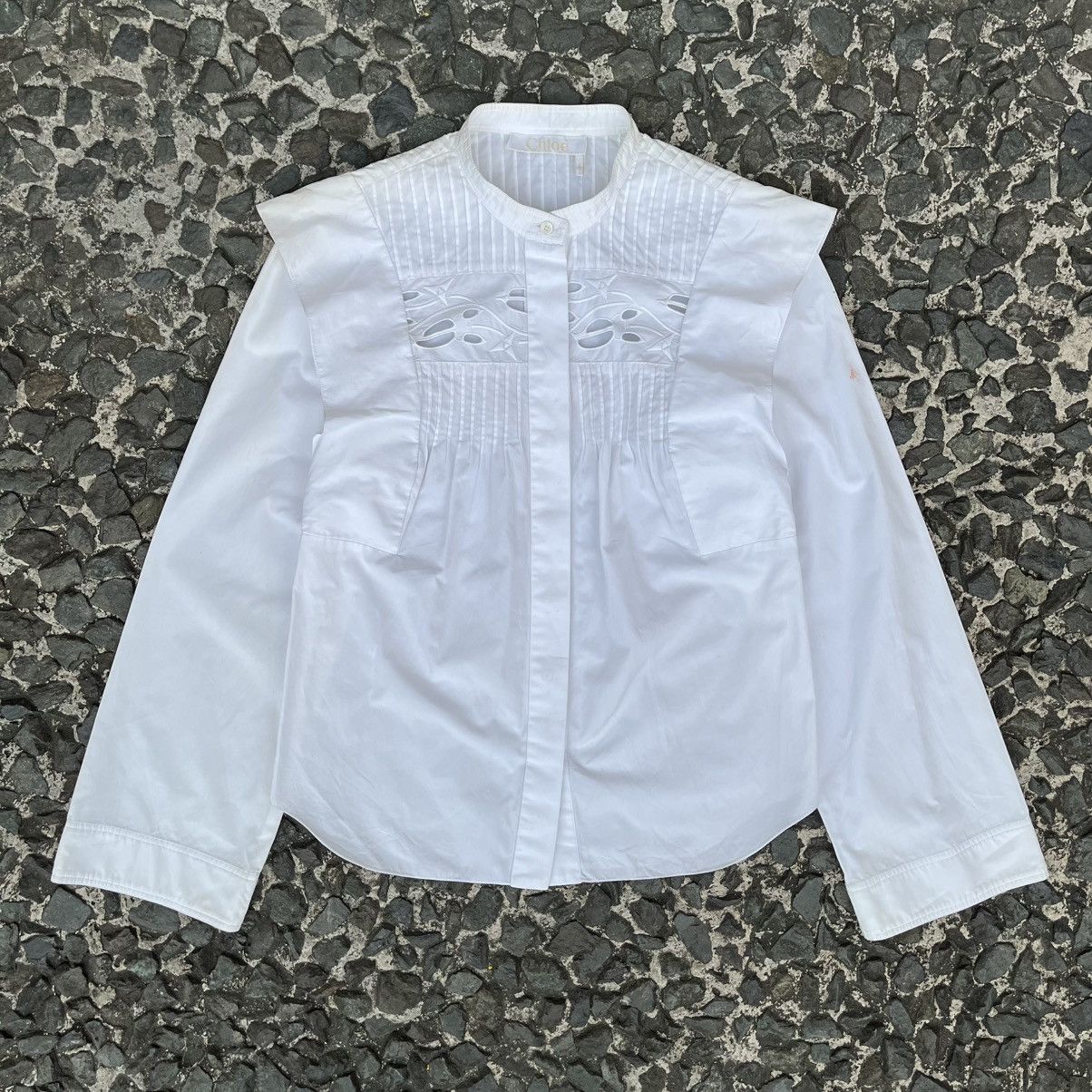 Chloe Chloé S/S 2018 Embroidered Eyelet Ruffle Bib Blouse Size XXS / US 00 / IT 34 - 2 Thumbnail
