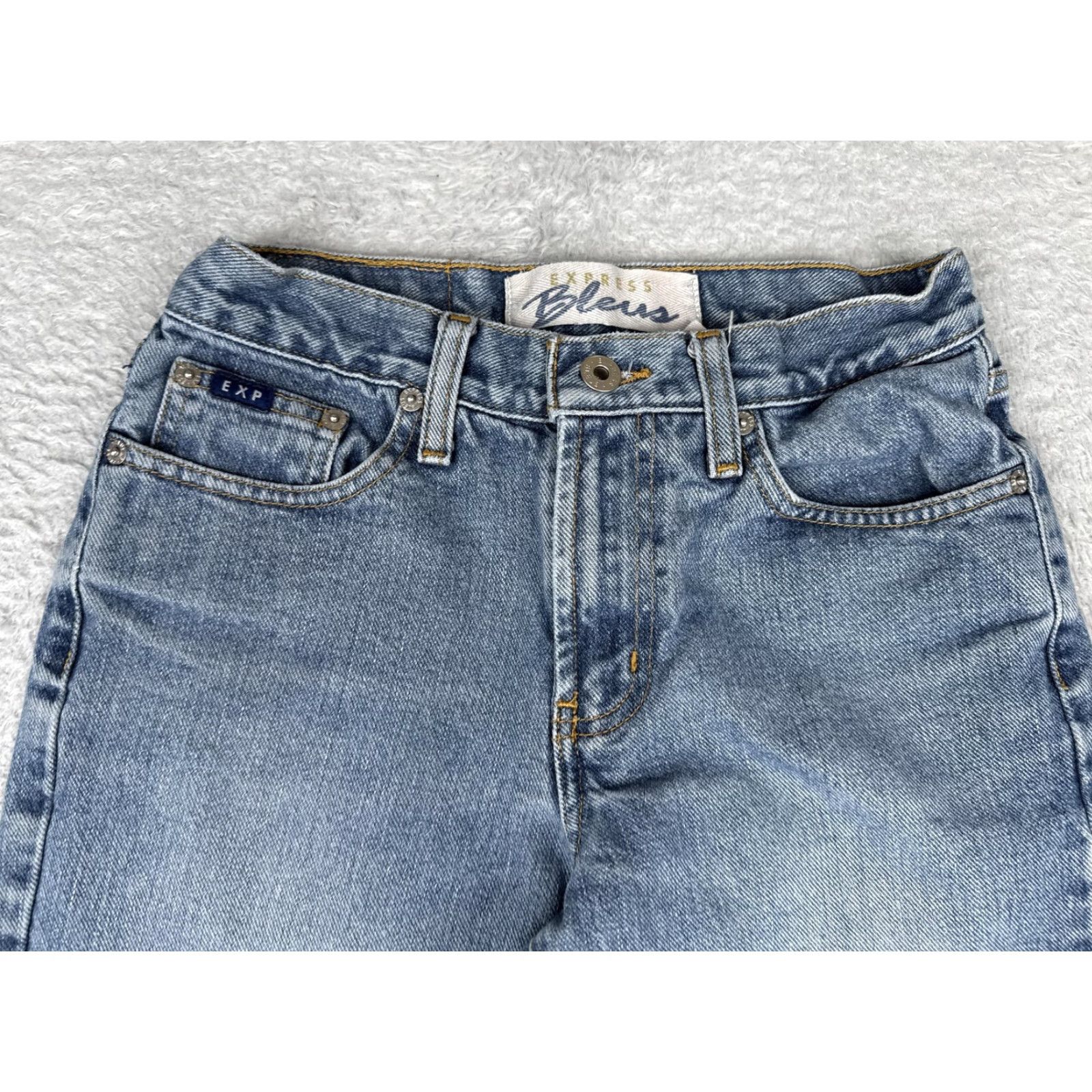 Express VINTAGE Express Bleus Jeans Juniors 1/2 Blue Mid Rise Straight Stovepipe Denim 24x27 Size 25" / US 0 / IT 36 - 4 Thumbnail