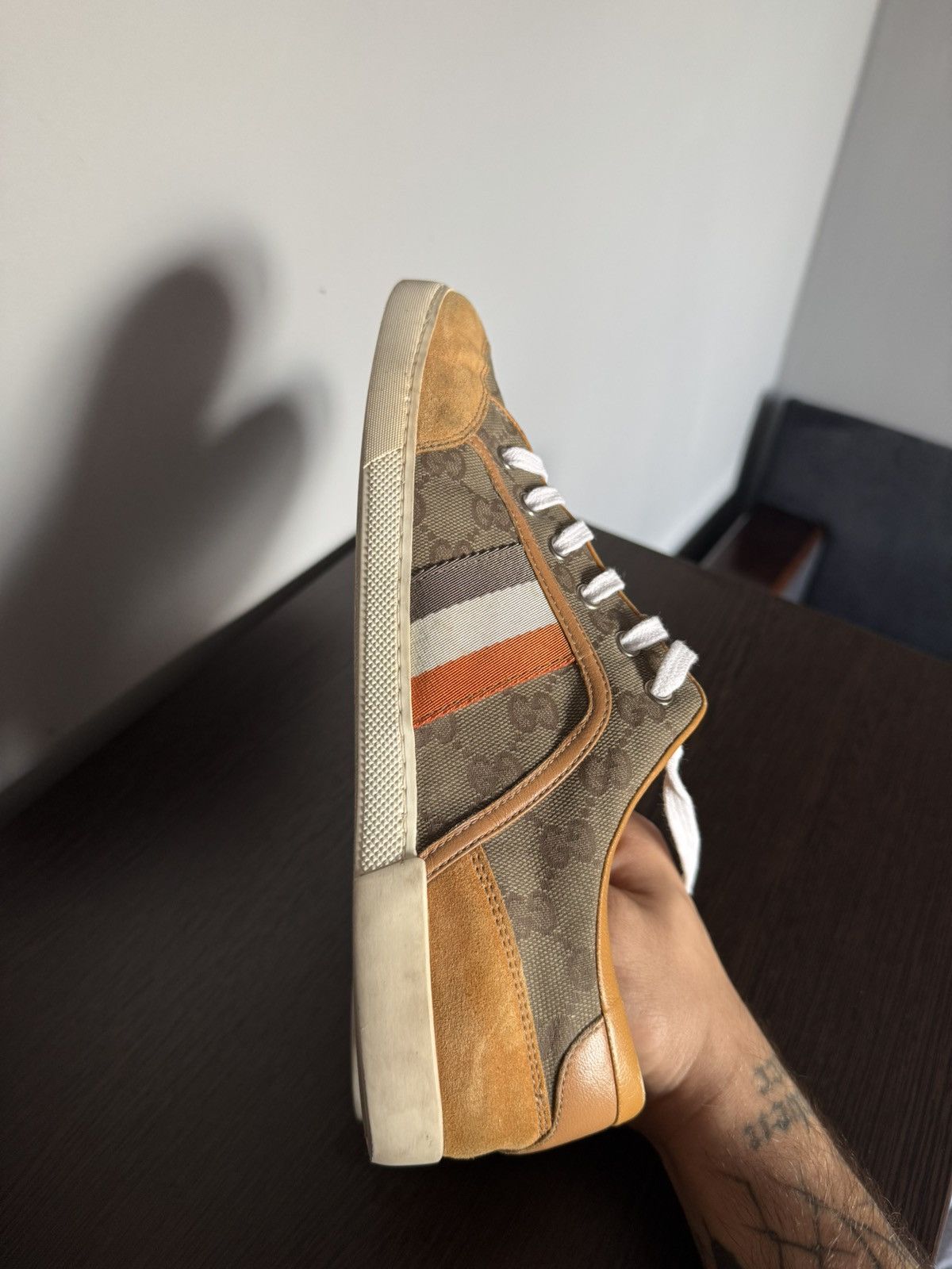 Gucci Gucci Ace GG monogram canvas leather sneakers Size US 8 / EU 41 - 10 Thumbnail