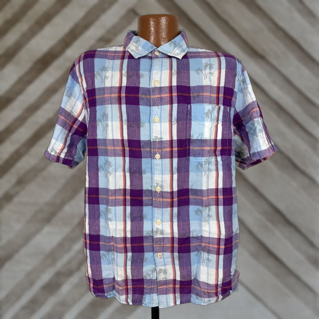 Tommy Bahama VINTAGE Tommy Bahama Shirt Men Large Double-Cloth Hawaiian Beach Palm Trees Plaid Cotton Size US L / EU 52-54 / 3 - 1 Thumbnail