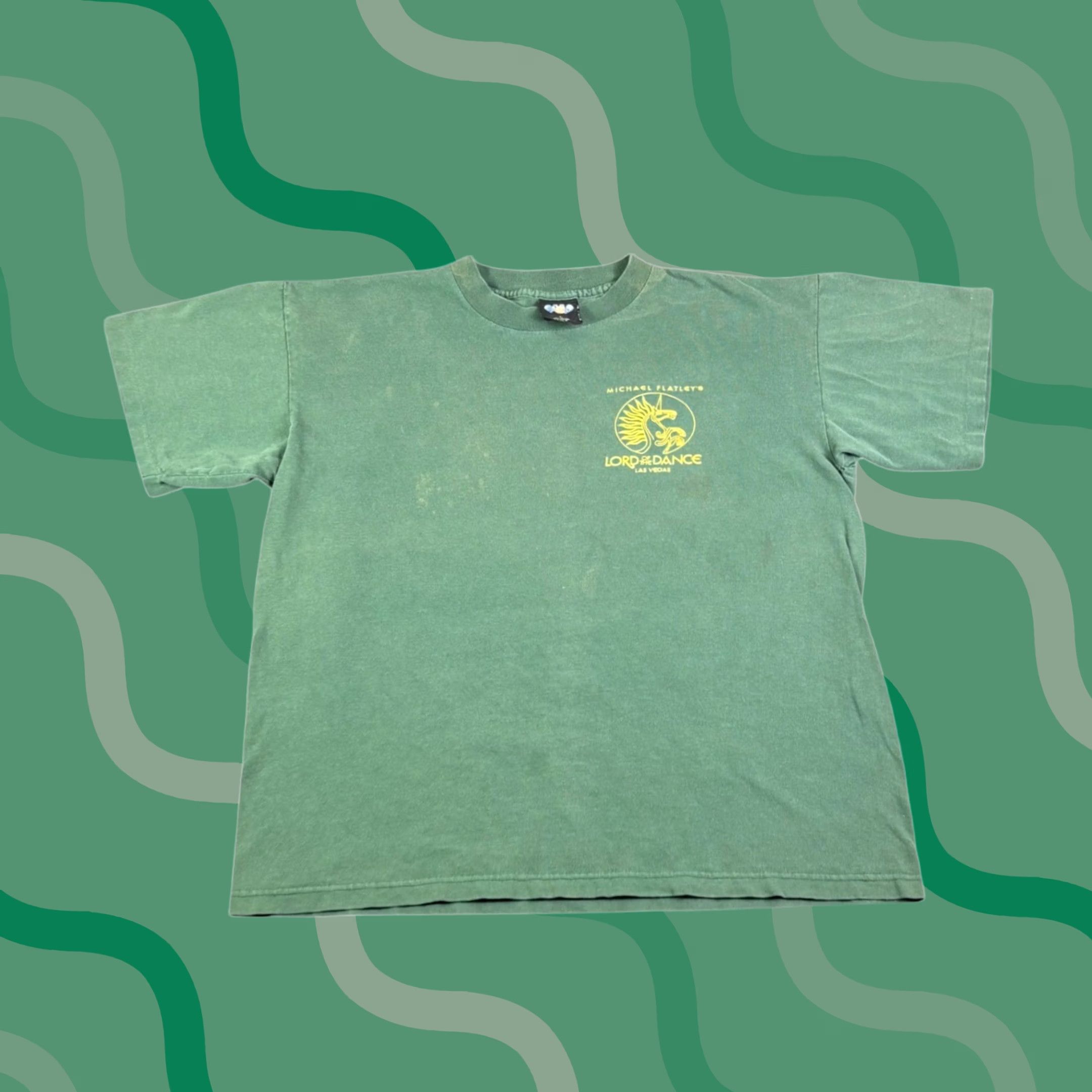 POP MART VINTAGE Lord of the Dance T-Shirt Green Large 1997 Michael Flatley Mens Size US L / EU 52-54 / 3 - 1 Thumbnail