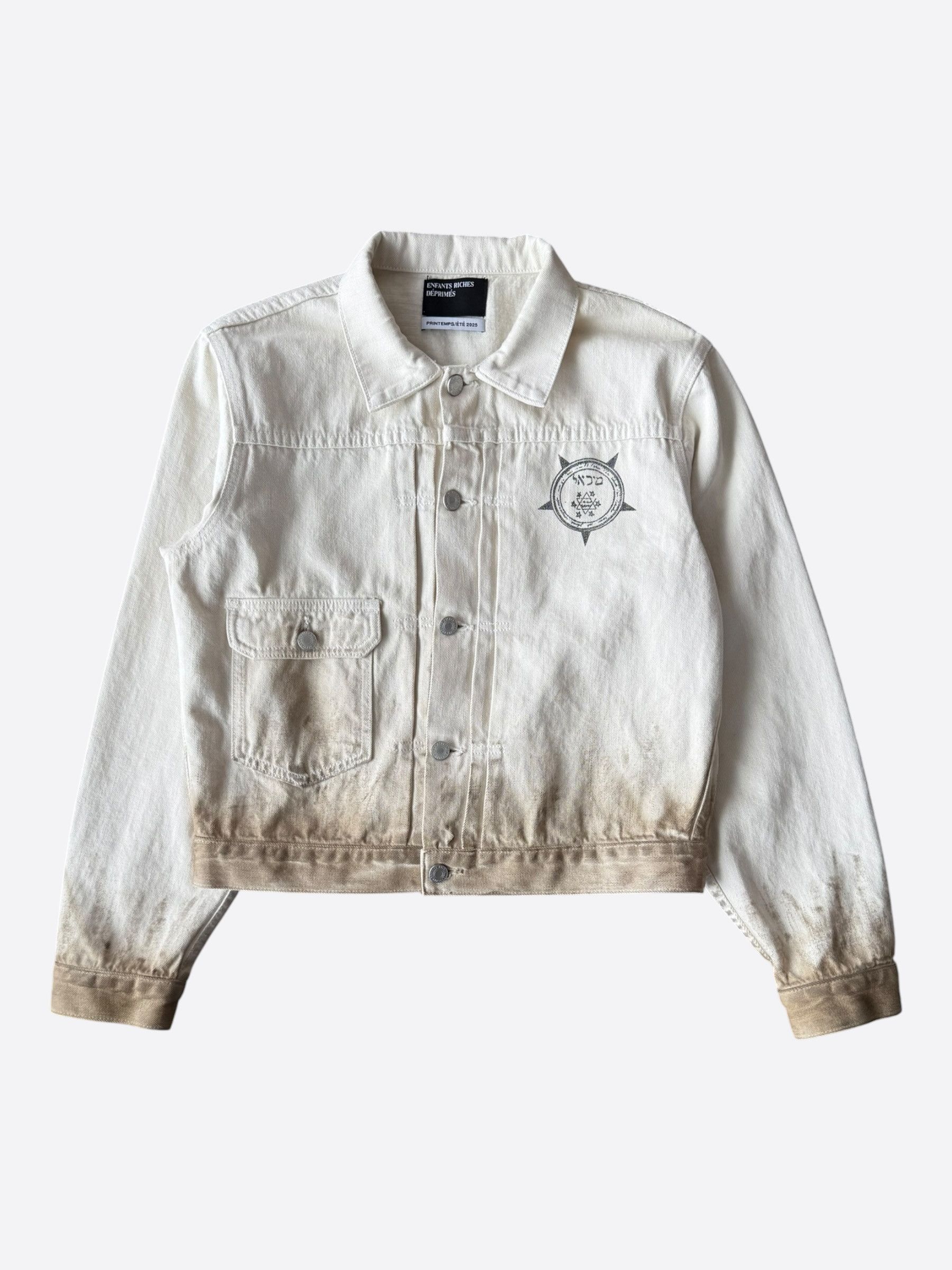 Enfants Riches Deprimes White & Black Type VII Distressed Denim Jacket Size US S / EU 44-46 / 1 - 1 Thumbnail