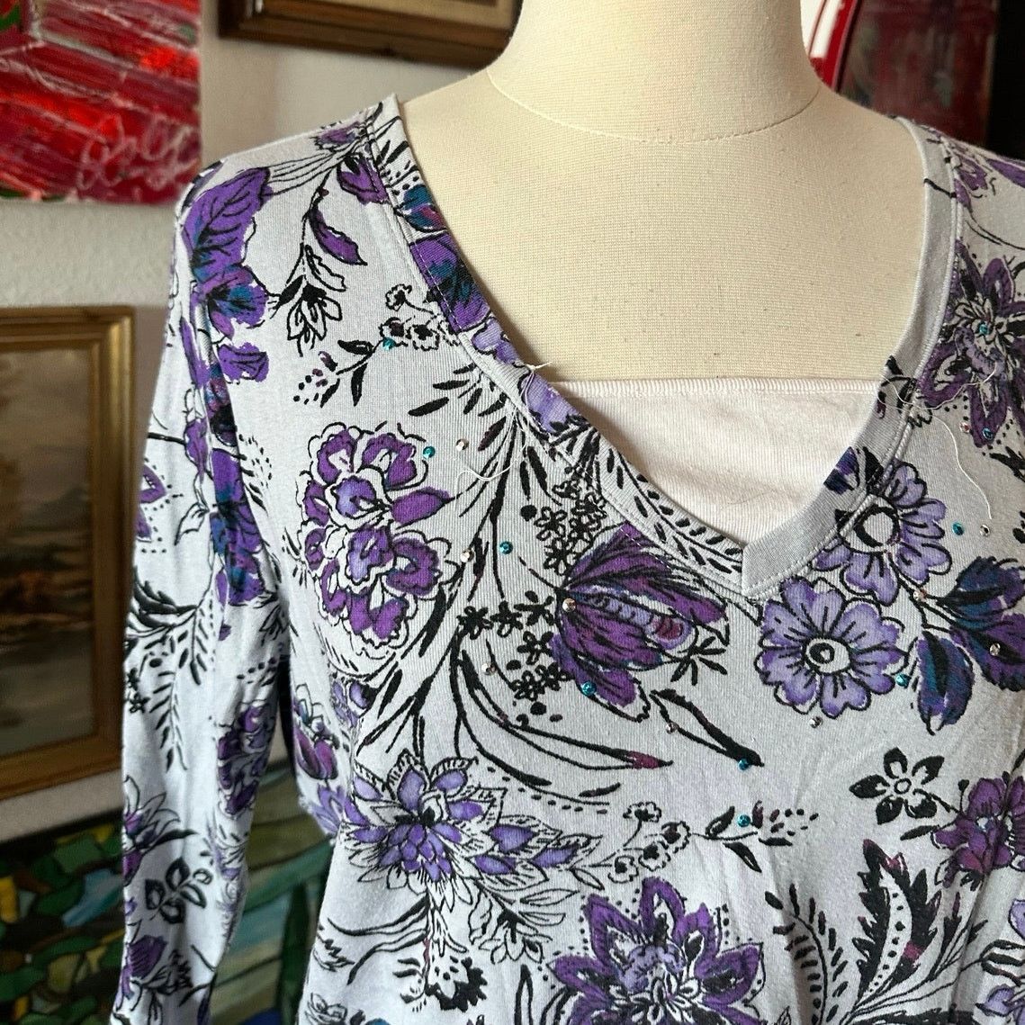 Basic Editions basic editions gray purple floral shirt Size L / US 10 / IT 46 - 2 Thumbnail