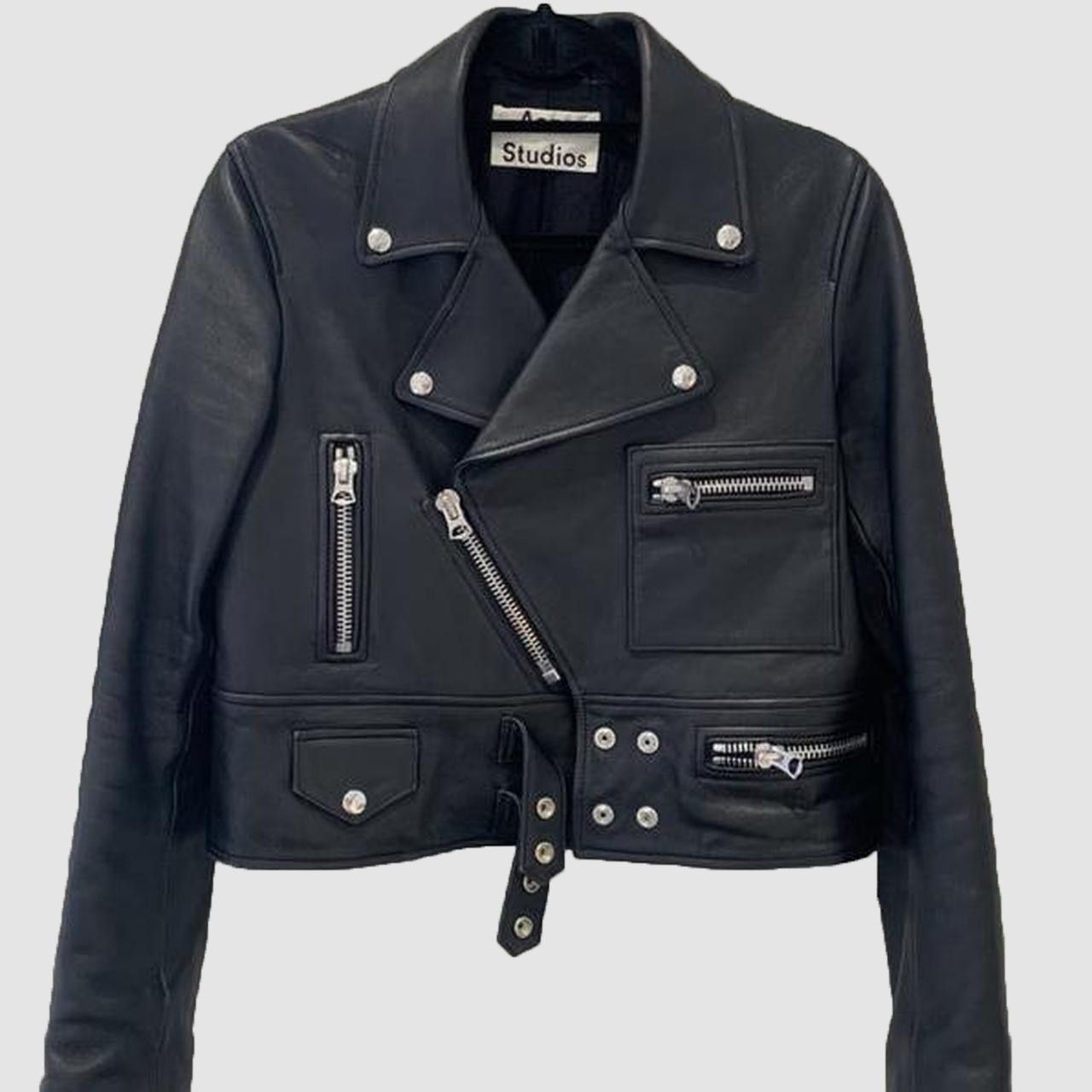Genuine Leather 🔥 BLACK FASHION LEATHER JACKET STREETWEAR Size S / US 4 / IT 40 - 1 Thumbnail