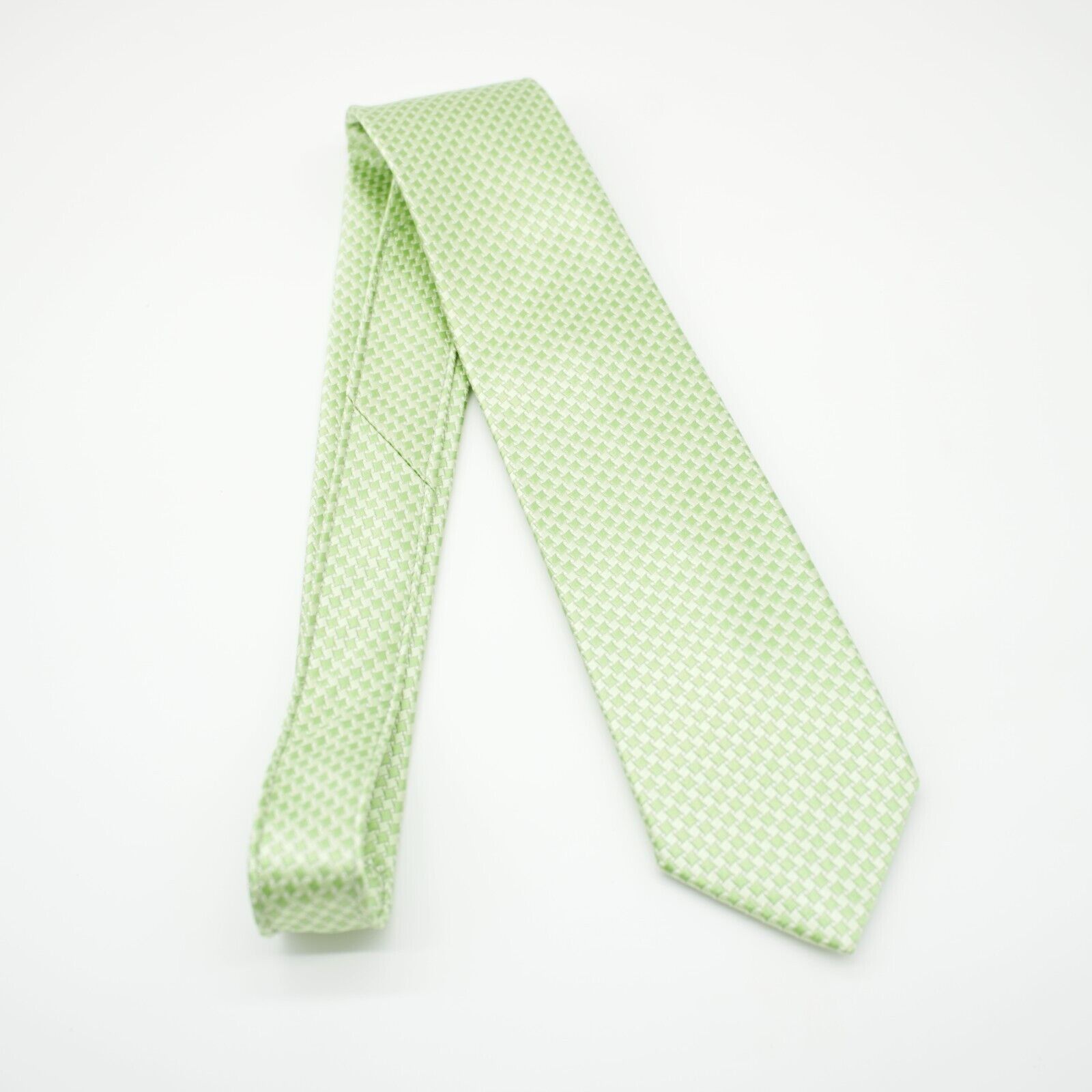 Designer Haines & Bonner Of London Green Woven Geometric Silk Tie Size ONE SIZE - 8 Thumbnail