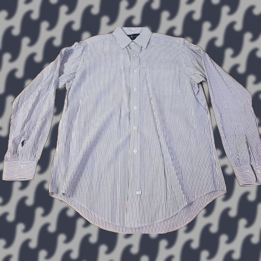Polo Ralph Lauren Ralph Lauren Shirt Mens 15.5 Blue White Stripes Button-Up Long Sleeve Casual Formal Party/Cocktail Travel Gross? Size US L / EU 52-54 / 3 - 1 Thumbnail