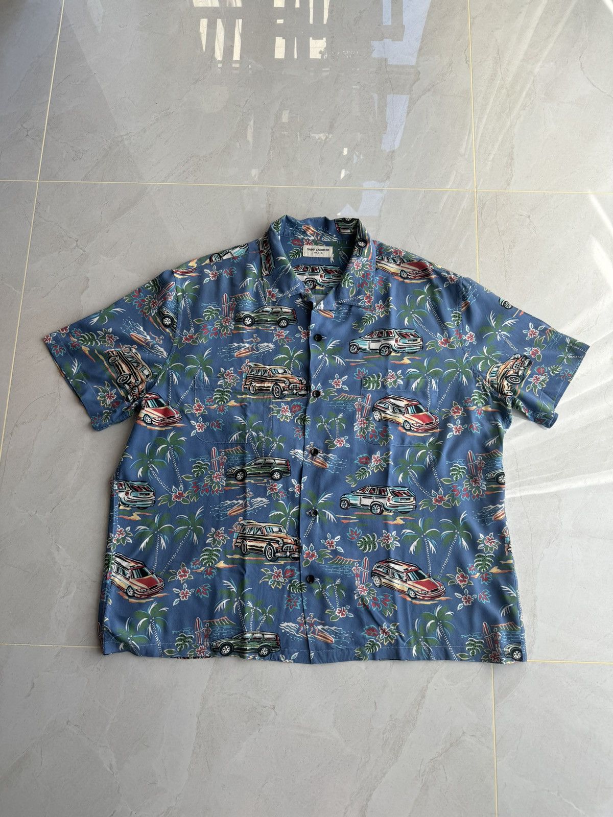 Saint Laurent Paris Saint Laurent Paris SS17 Hawaiian Blue Cuban Carprint Shirt Size US XL / EU 56 / 4 - 3 Thumbnail