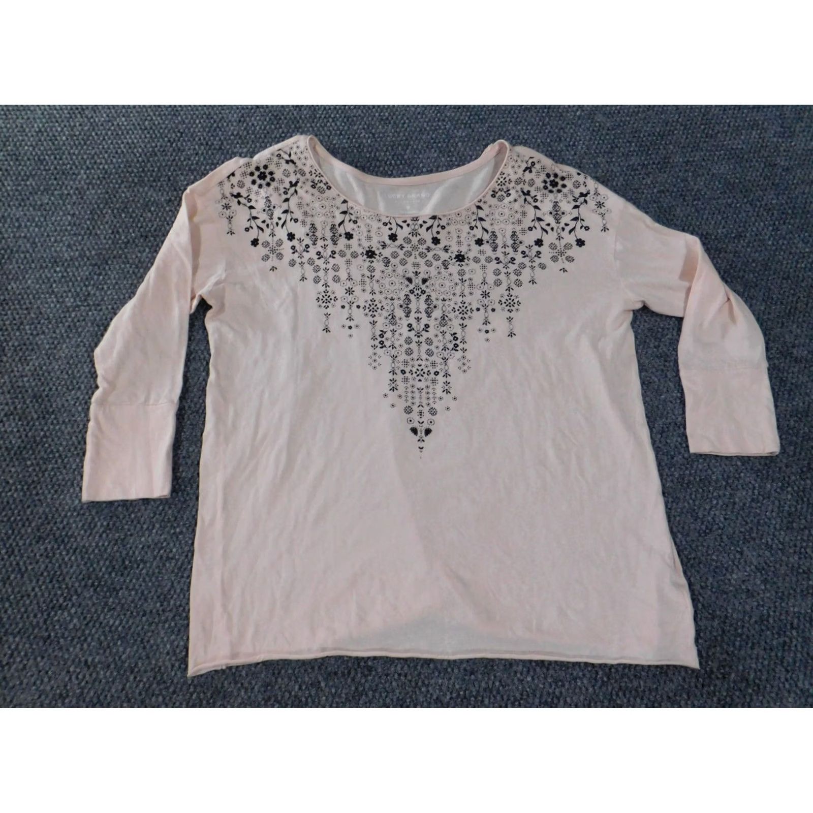 Lucky Brand Lucky Brand Blouse Shirt Womens M Pink Floral Knit Cotton Casual Long Sleeve Round Neck Stretch Vintage No Size M / US 6-8 / IT 42-44 - 3 Thumbnail