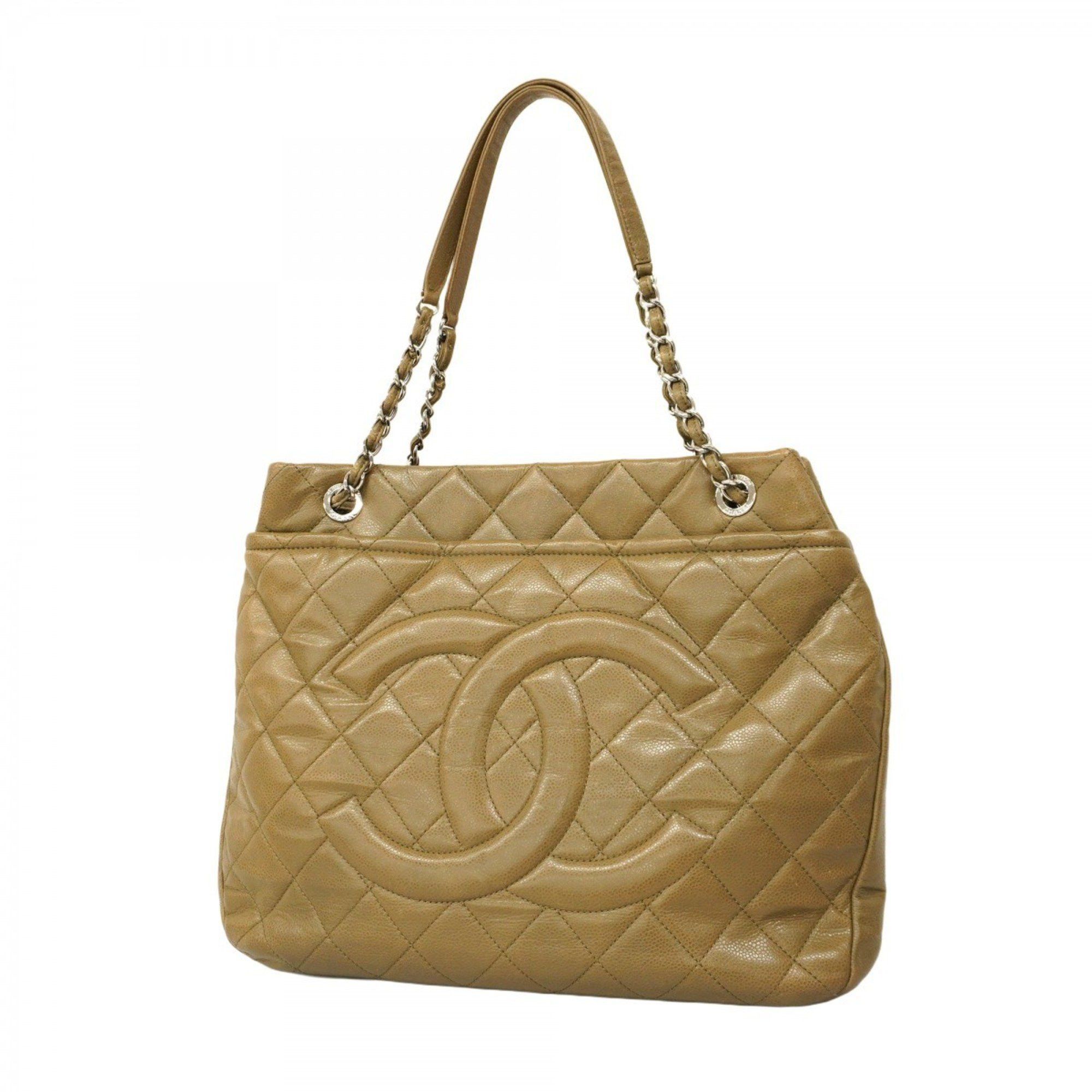 Chanel Tote Bag Matelasse Caviar Skin Khaki Women's in Beige
