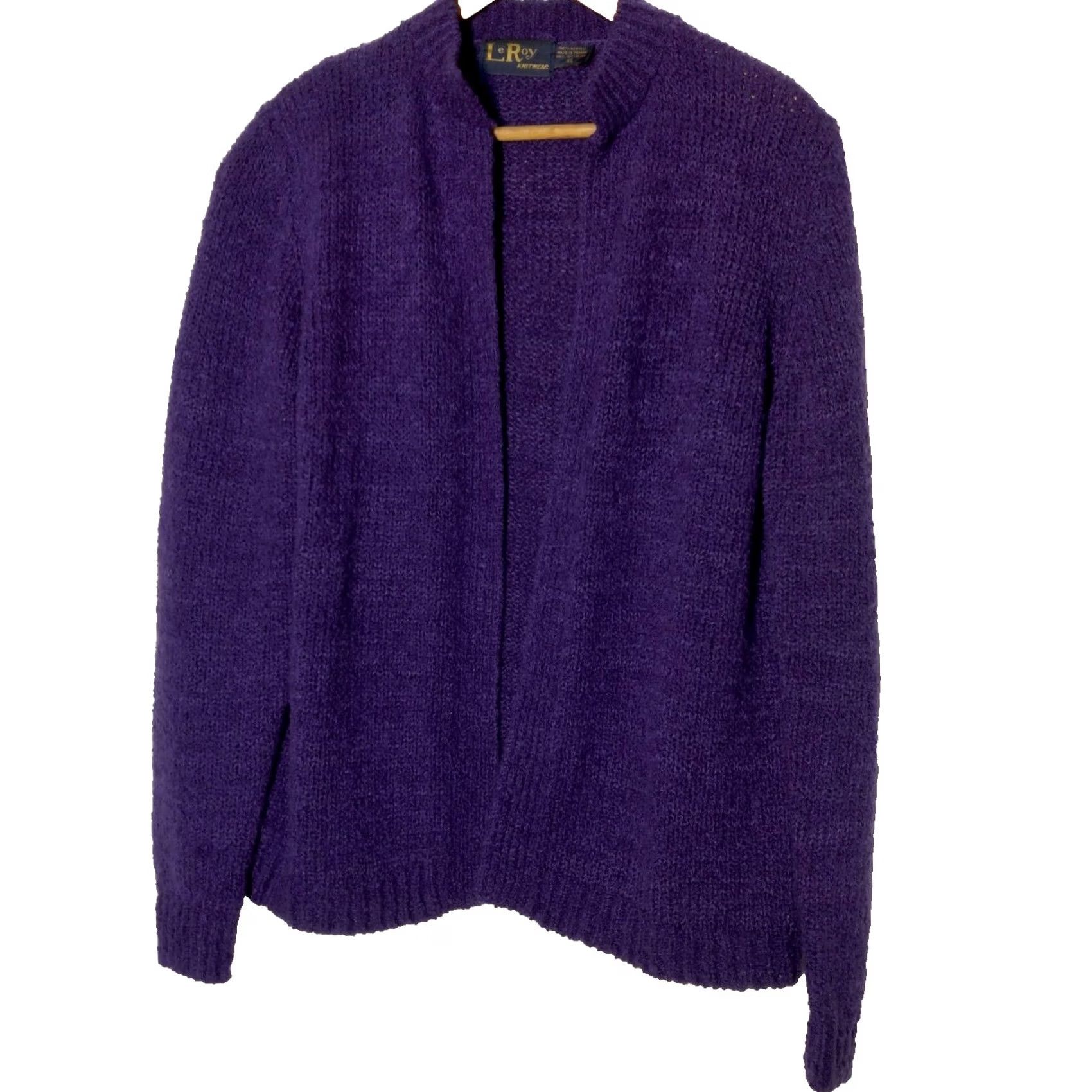 Vintage VINTAGE LeRoy Knitwear Cardigan Sweater Women XL Purple Open Front Grannycore Size XL / US 12-14 / IT 48-50 - 2 Thumbnail