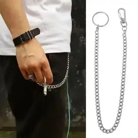 Jewelry Pocket Chain Punk Rock Link Gothic Death Wallet Demon in Silver, Men's