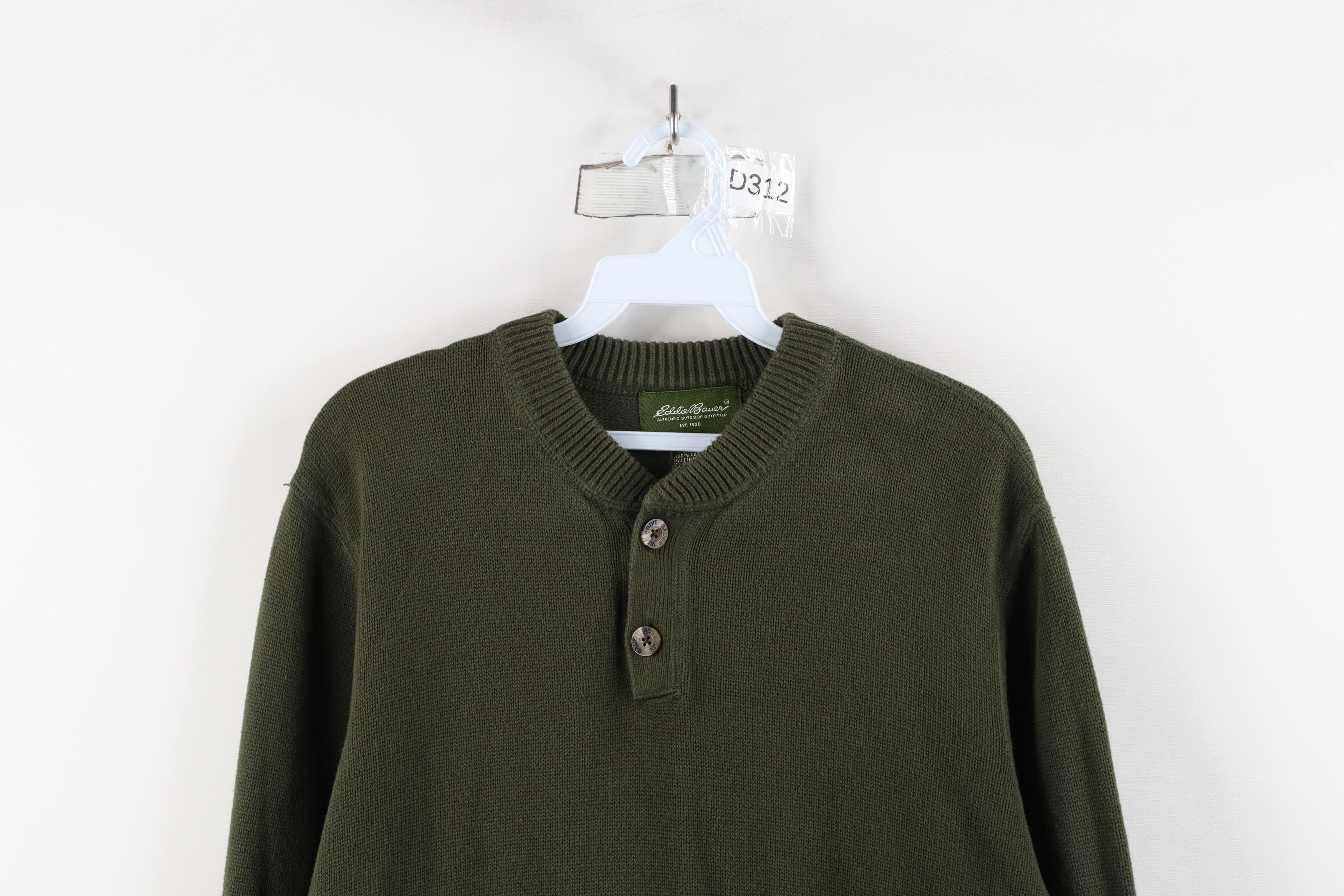 Eddie Bauer × Vintage Vintage Eddie Bauer Blank Cotton Knit Henley Sweater Green Size US L / EU 52-54 / 3 - 2 Thumbnail