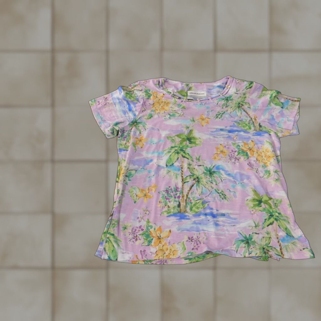 Vintage Alfred Dunner Blouse Shirt Petite PS Womens Purple Floral Round Neck Short Sleeve Pullover Stretch Polyester Spandex Lightweight Casual Size S / US 4 / IT 40 - 1 Thumbnail