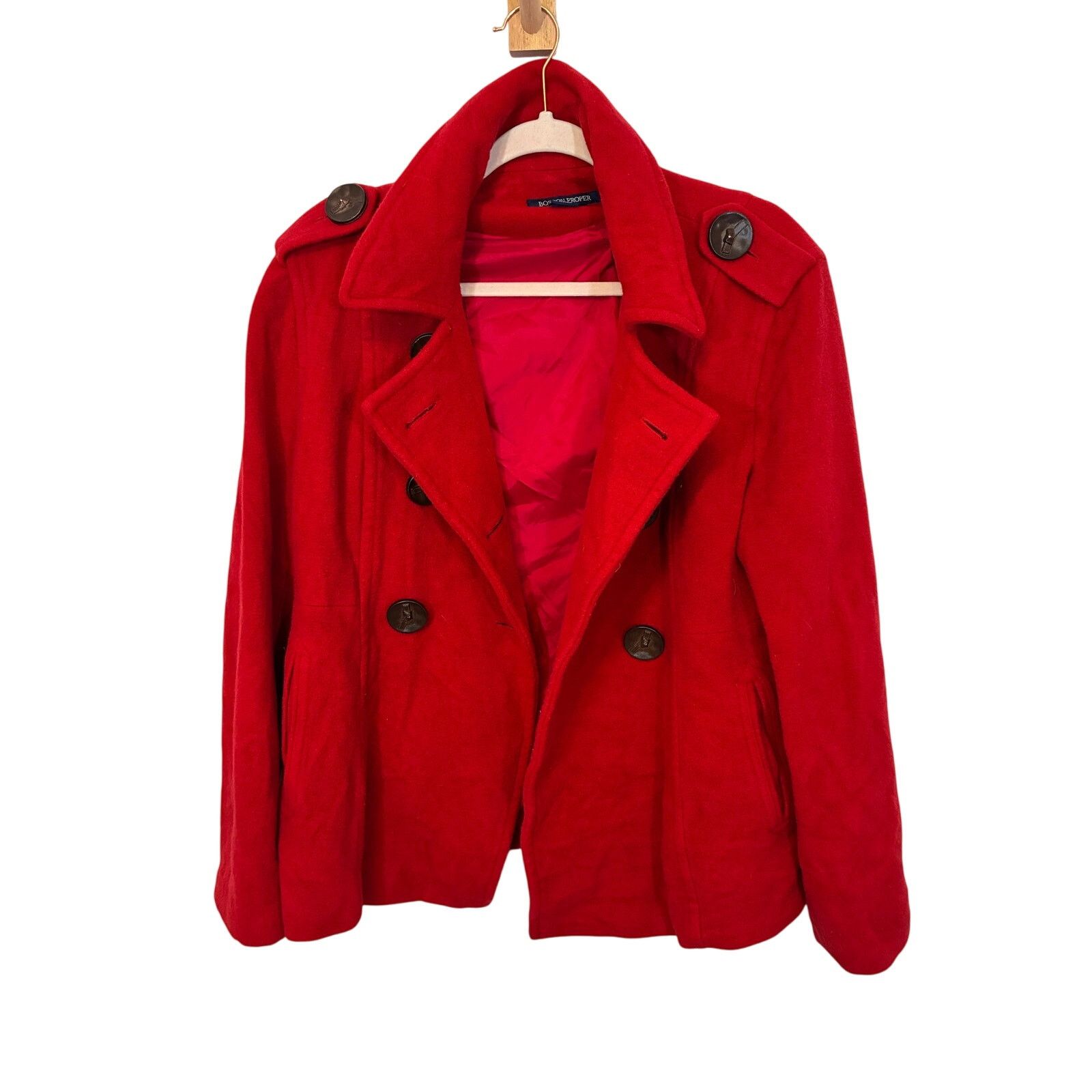 Boston Proper Boston Proper Red Double Breasted Wool Pea Coat 12 Red Size XL / US 12-14 / IT 48-50 - 1 Thumbnail