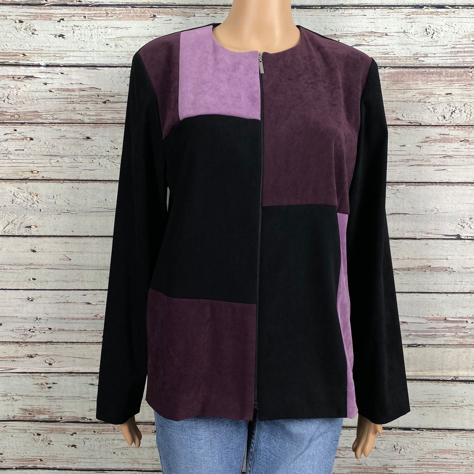 Other VTG JM Collections Purple Colorblock Faux Suede Blazer SZ 8 Size M / US 6-8 / IT 42-44 - 2 Thumbnail