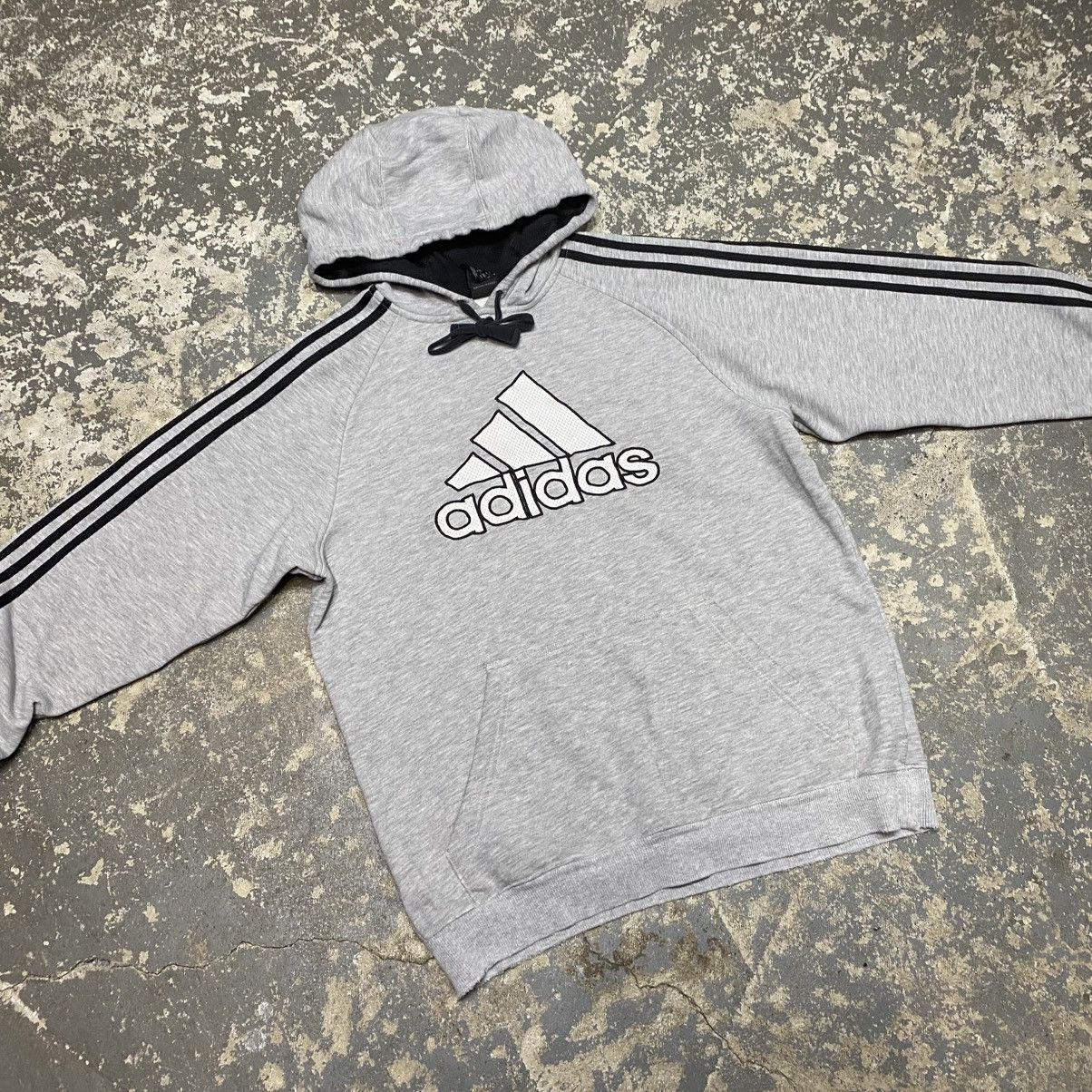 Adidas × Vintage Vintage Adidas 3 Stripe Grey Hoodie Sweatshirt Size US M / EU 48-50 / 2 - 3 Thumbnail