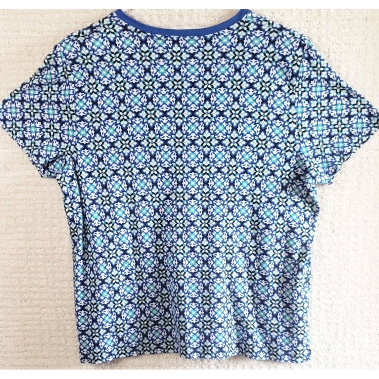 Vintage Kim Rogers Women's XL Blue Floral 100% Cotton Pullover Top Shirt Size XL / US 12-14 / IT 48-50 - 5 Thumbnail