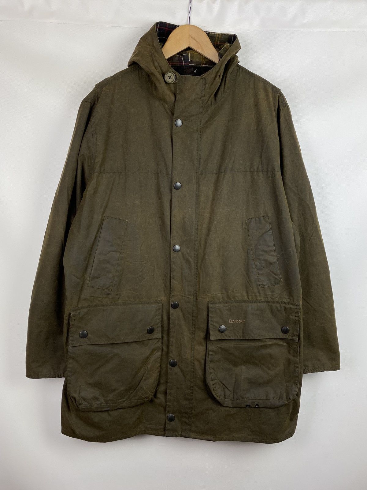 image of Barbour Wax Parka Men’S Hooded Jacket Size XL in Olive, Men's