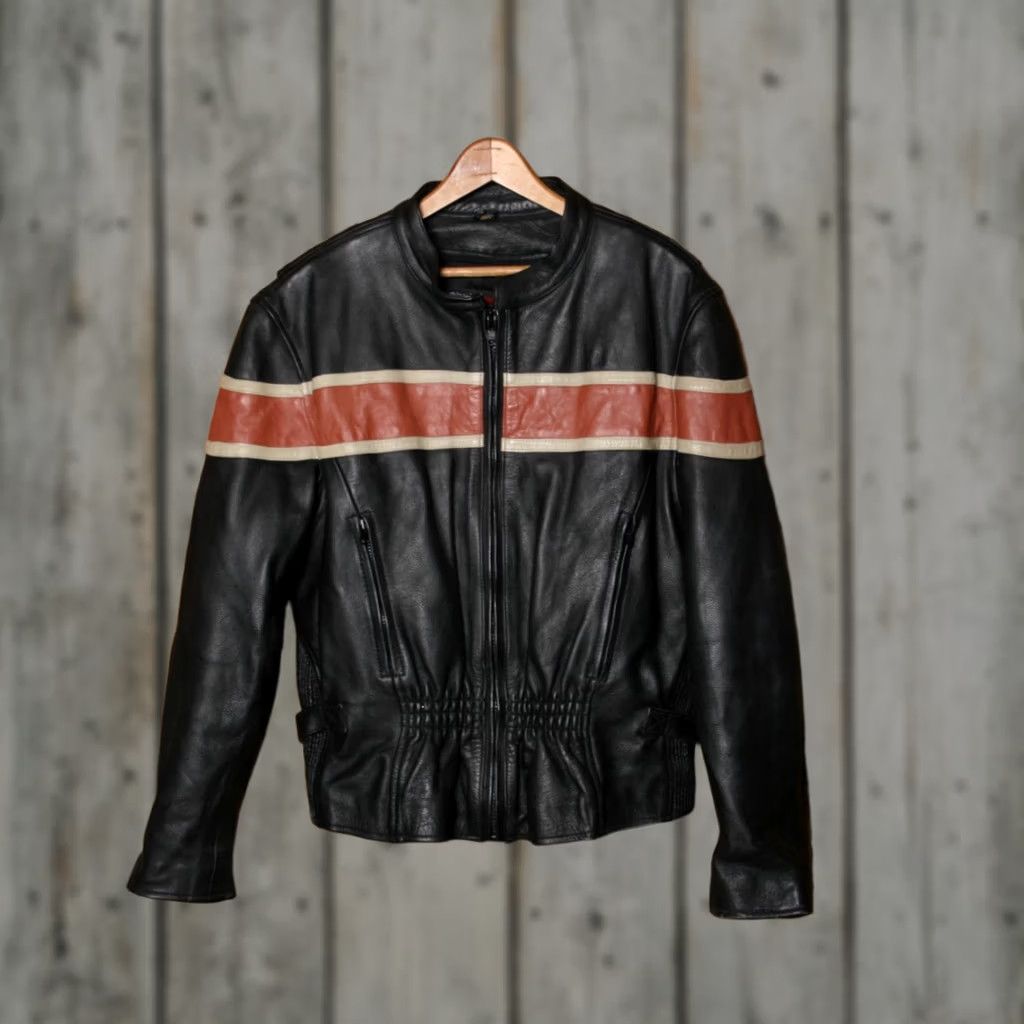 Vintage VINTAGE Leather King Jacket Women 3XL Black Striped Biker Leather King Jacket 3XL Women's Size XXL / US 16-18 / IT 52-54 - 1 Thumbnail