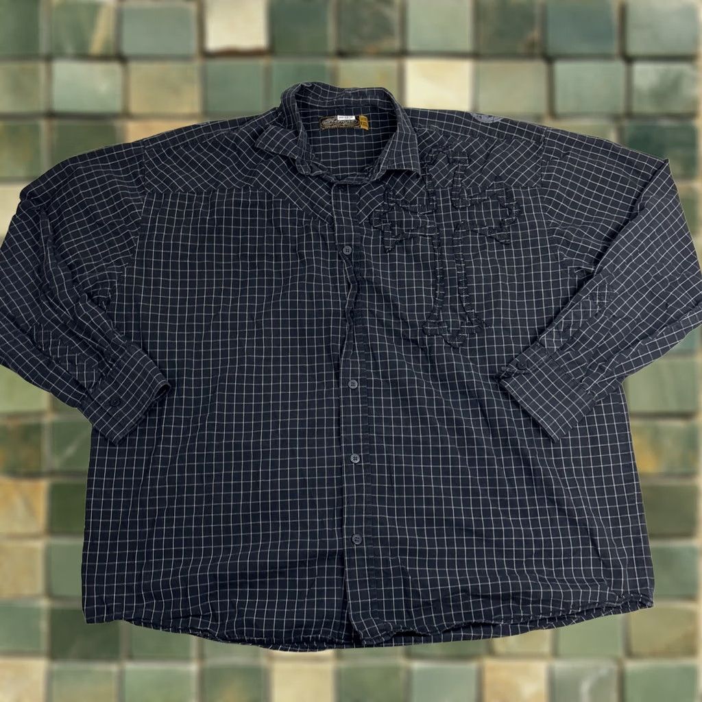 Vintage Retrofit Shirt Mens 2XL Black Plaid Cross Button Front Longsleeve Back Wings Shirt 2XL Mens Black Plaid Cross Button-Up Long Sleeve Front Back Wings Size US XXL / EU 58 / 5 - 1 Thumbnail