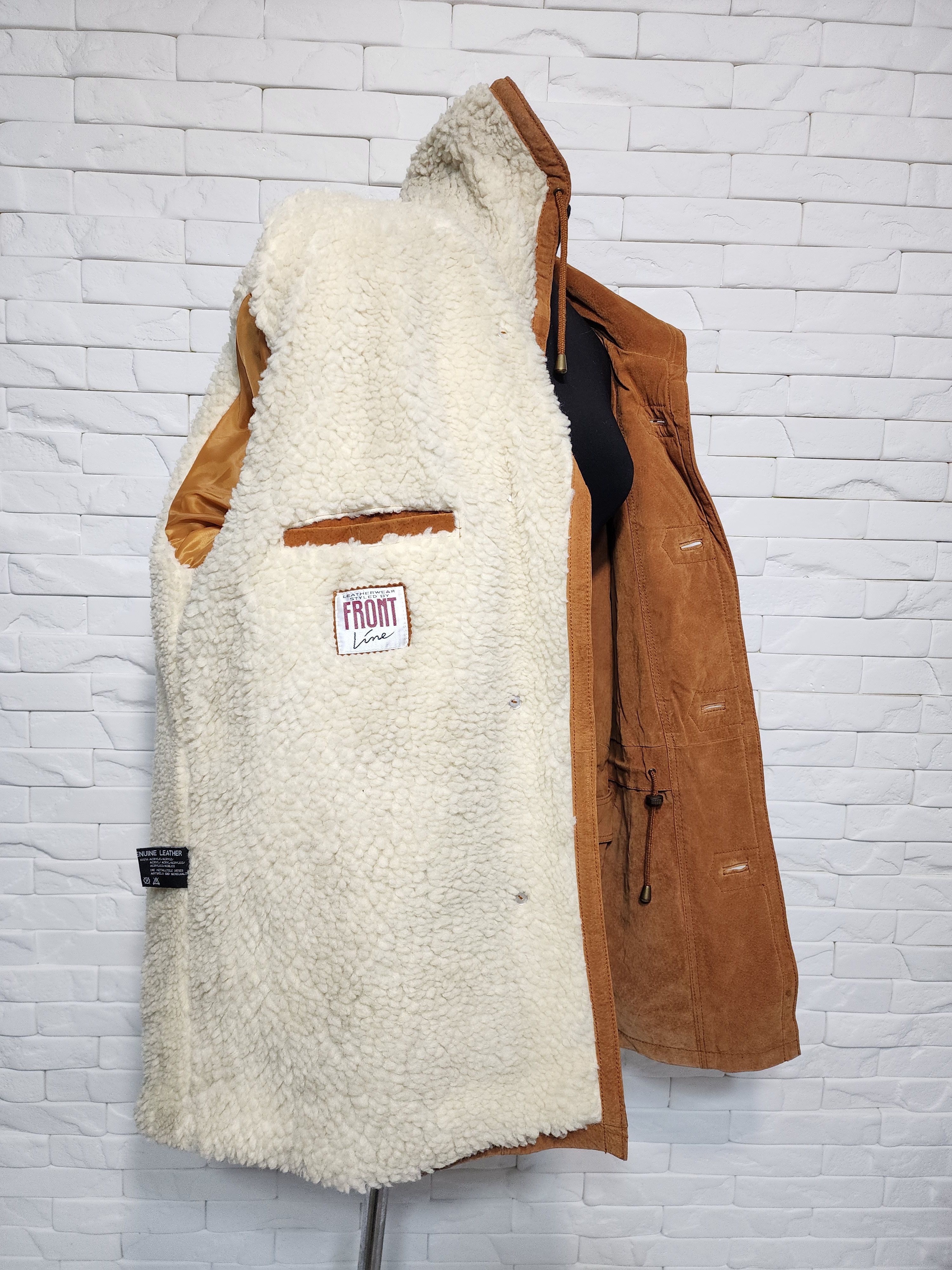 Genuine Leather Brown Women's Fur Jacket: Women's Vintage Button Coat Size XL / US 12-14 / IT 48-50 - 8 Thumbnail