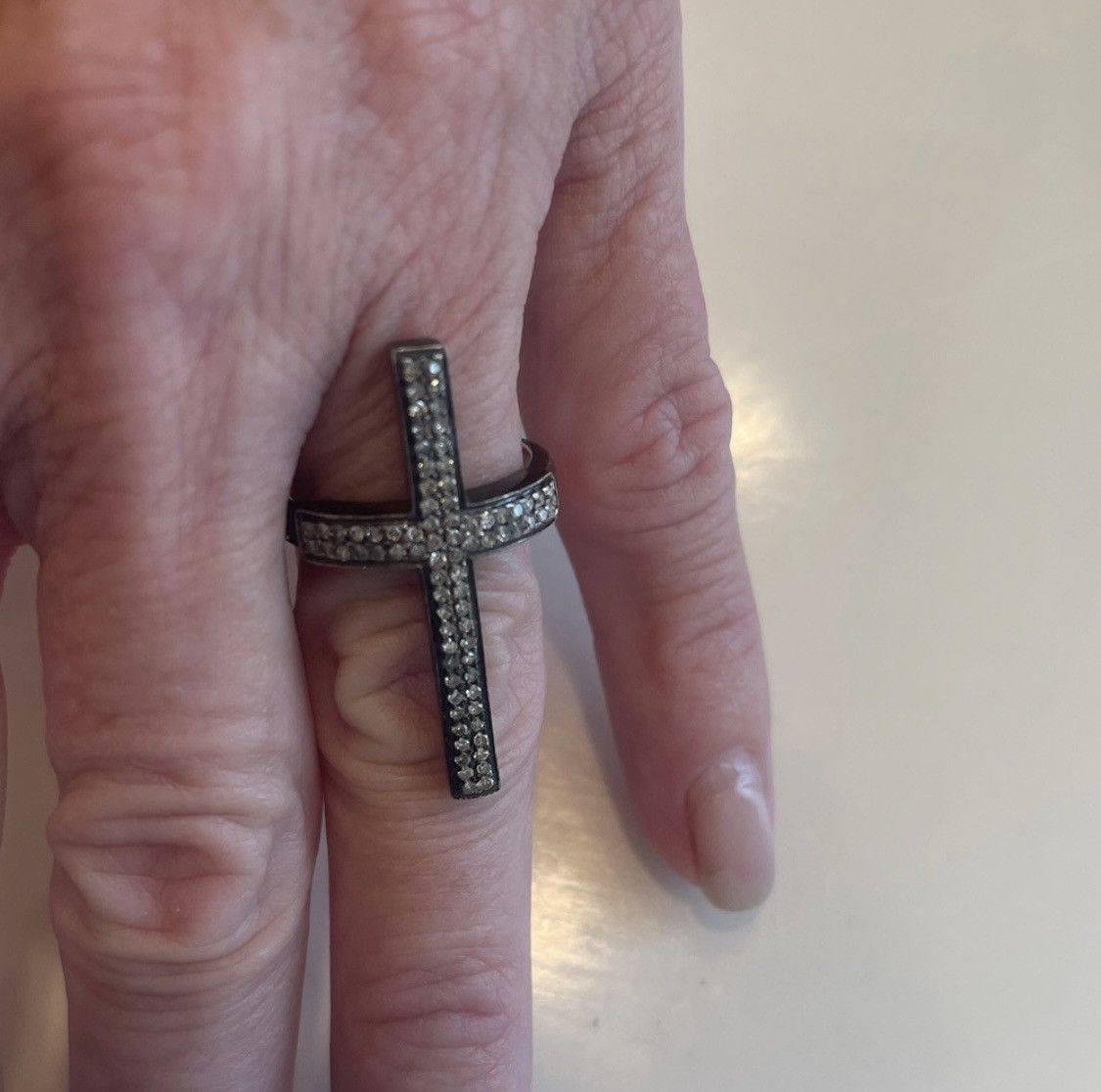 Other Elegant Silver Vintage Diamond Cross Ring Size ONE SIZE - 3 Thumbnail