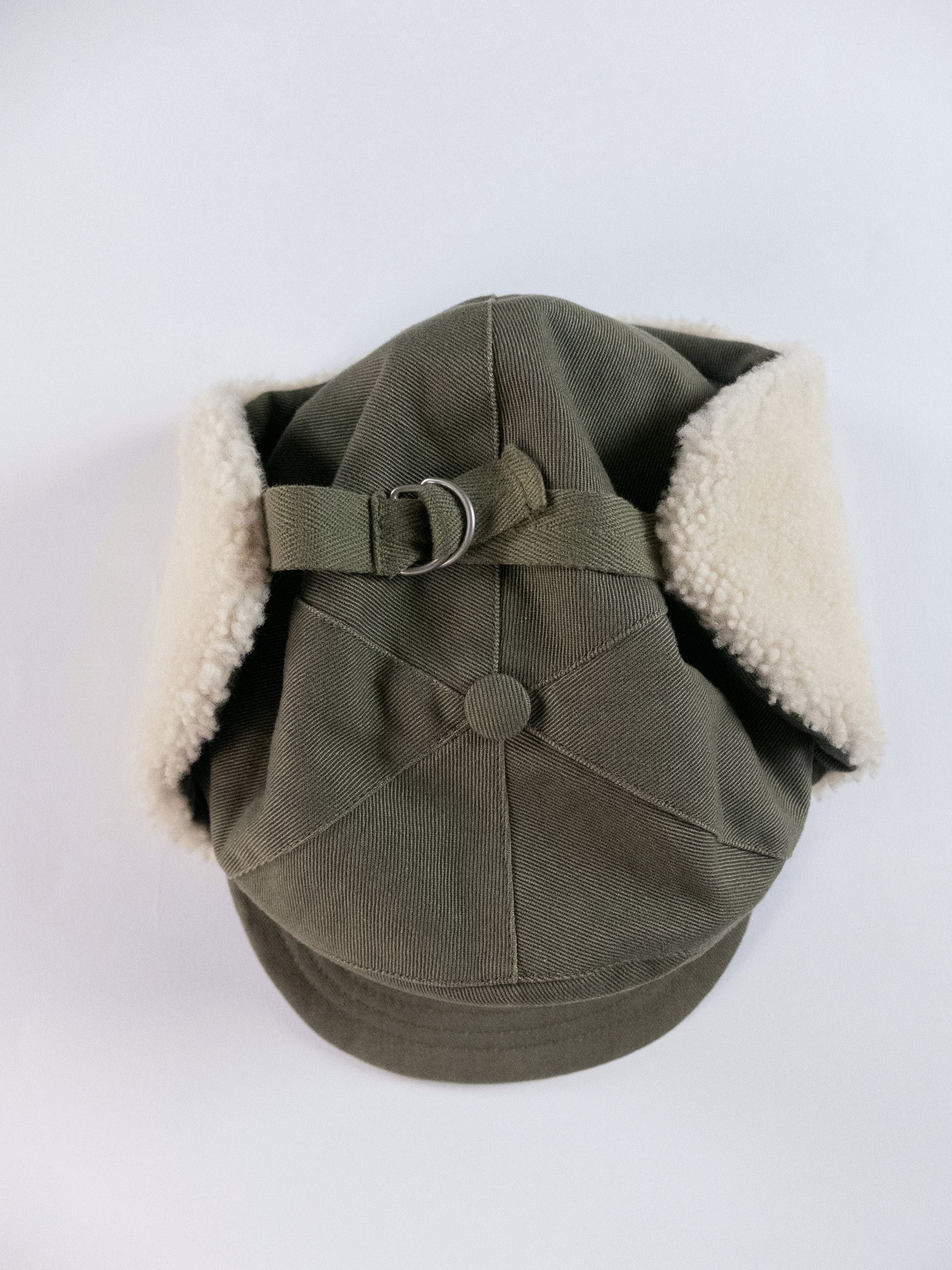 Celine CELINE Triomphe Chapka Shearling & green cotton ear flap hat Size ONE SIZE - 6 Thumbnail