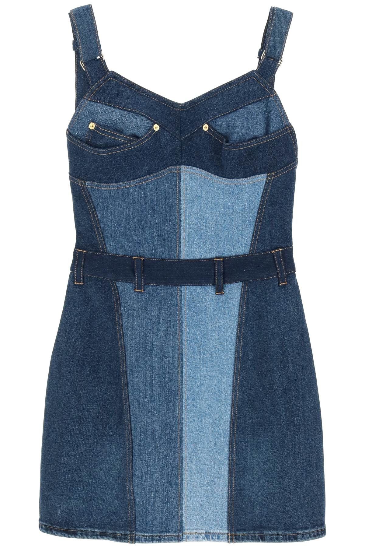 image of Marine Serre Patchwork Denim Mini Dress in Medium Blue, Women's (Size Small)